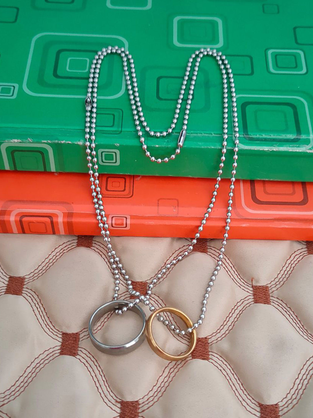 M Men Style Set Of 2  Stainless Steel Gold-Plated Circular Pendants With Chain