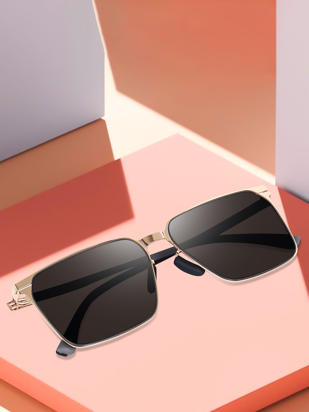 LIZA ANGEL Unisex Rectangle Sunglasses with UV Protected Lens CRM1995_Golden Black