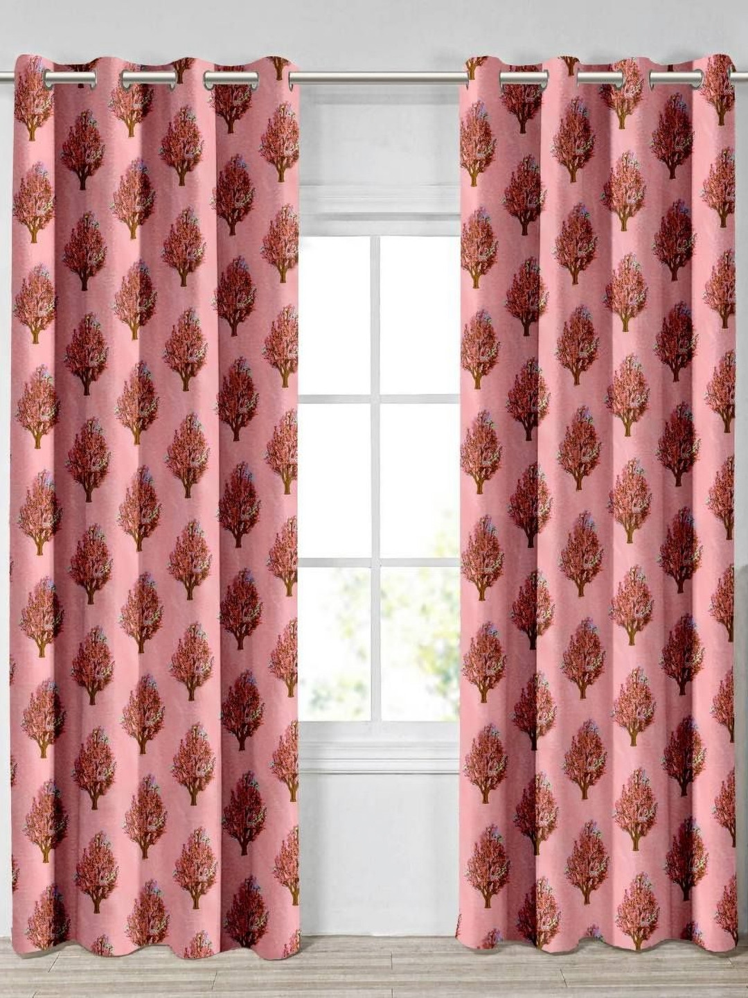 Aura Pink & Brown 2 Pieces Light Blocking Door Curtains