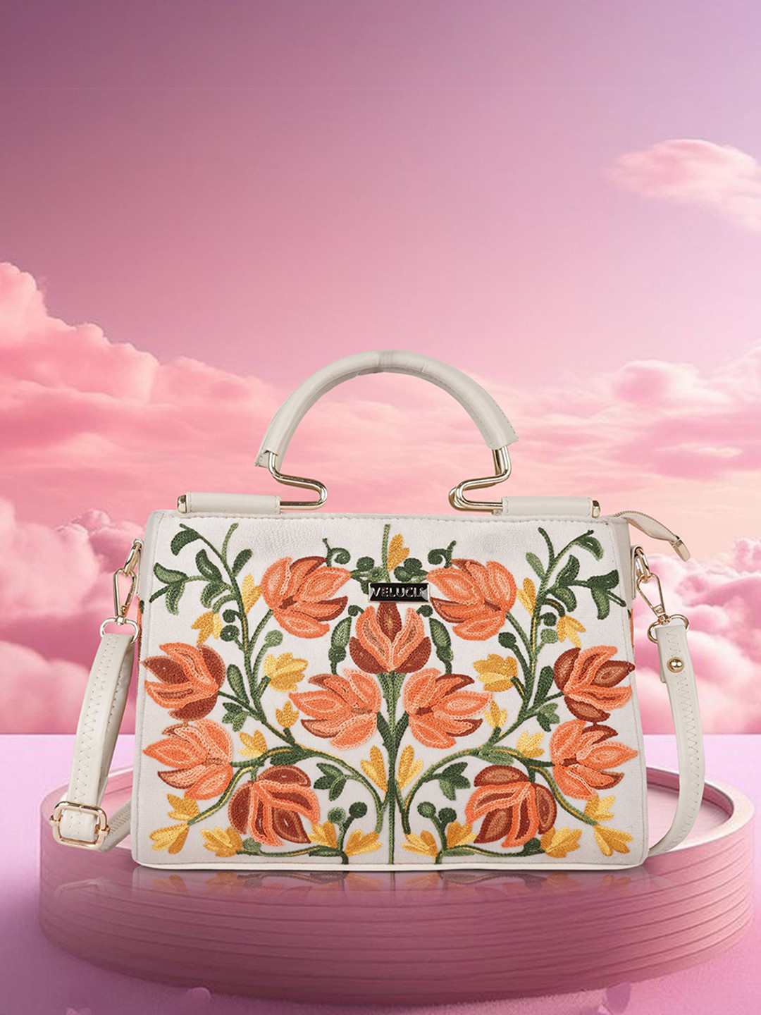 VELUCIA Women Floral Textured Structured Handheld Bag