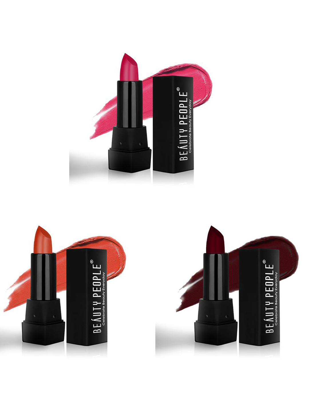 Beauty People Set Of 3 Pure Matte Long Lasting Lipstick- 3.8 g Each- 104- 108- 115