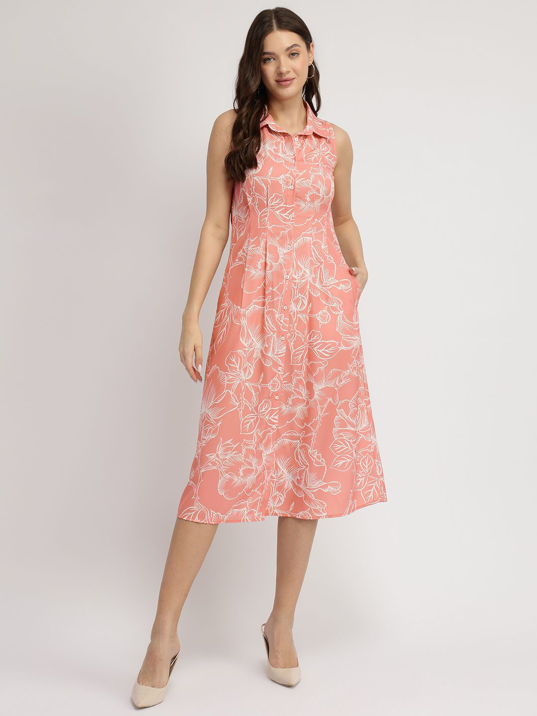 FableStreet Women Floral Button Down Midi Dress