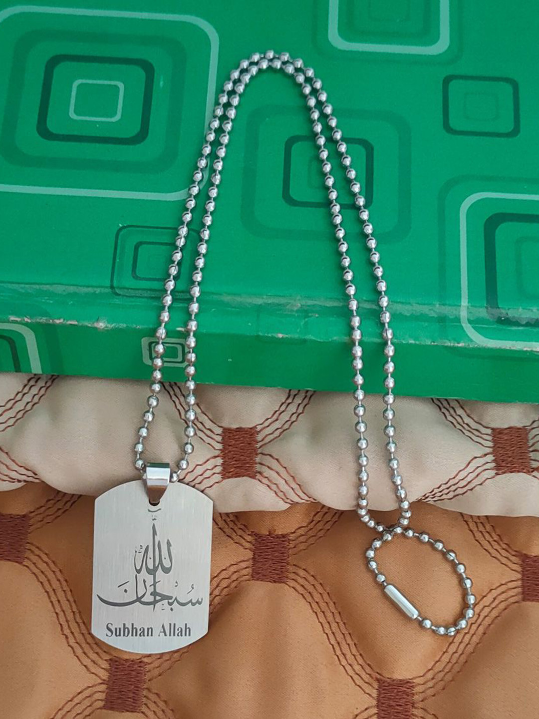 M Men Style Stainless Steel Silver-Plated Islamic Allah Muslim Geometric Pendant