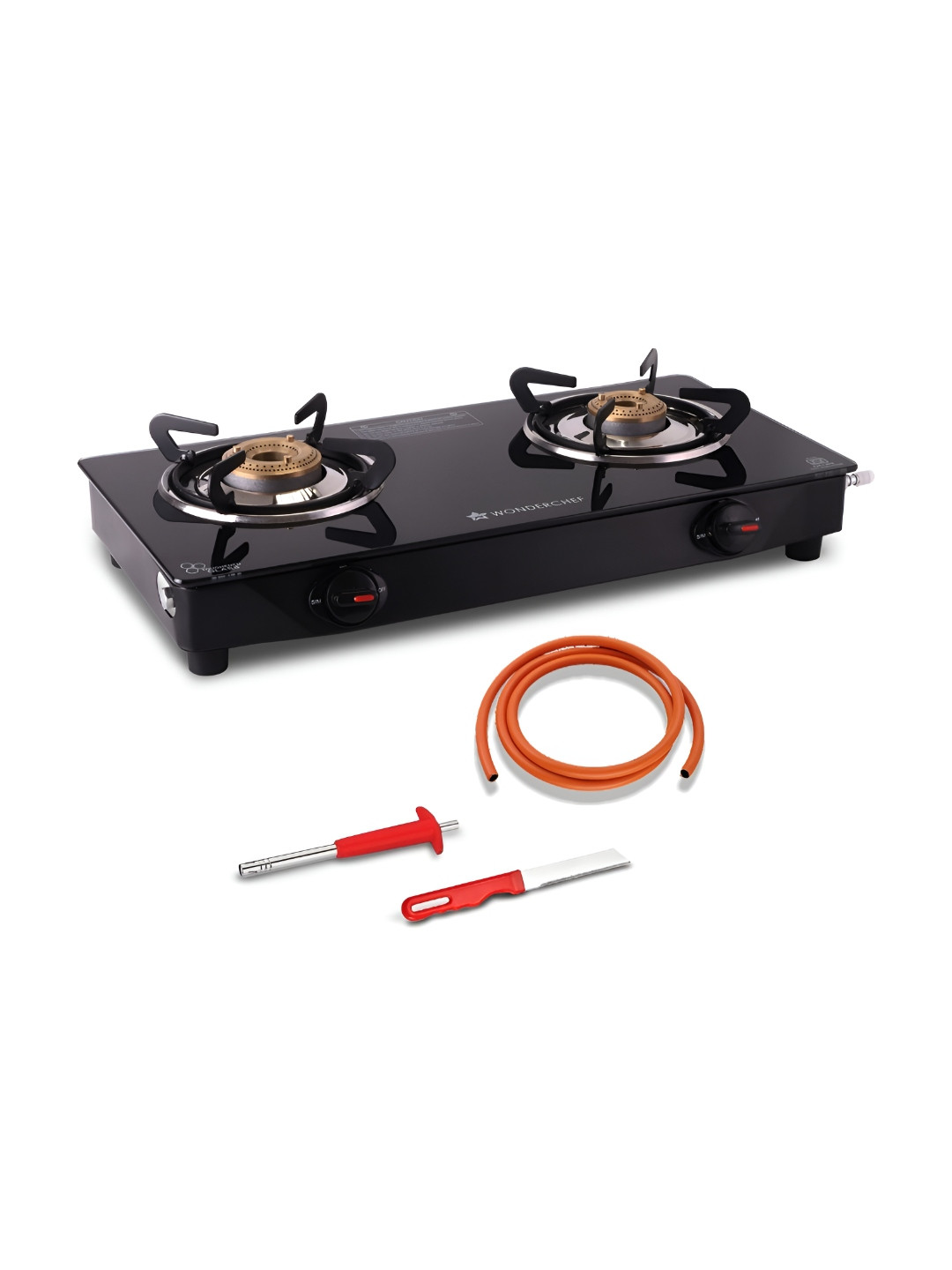 Wonderchef Glass 2 Burners Manual Gas Stove Free Gas Lighter & Kitchen Knife