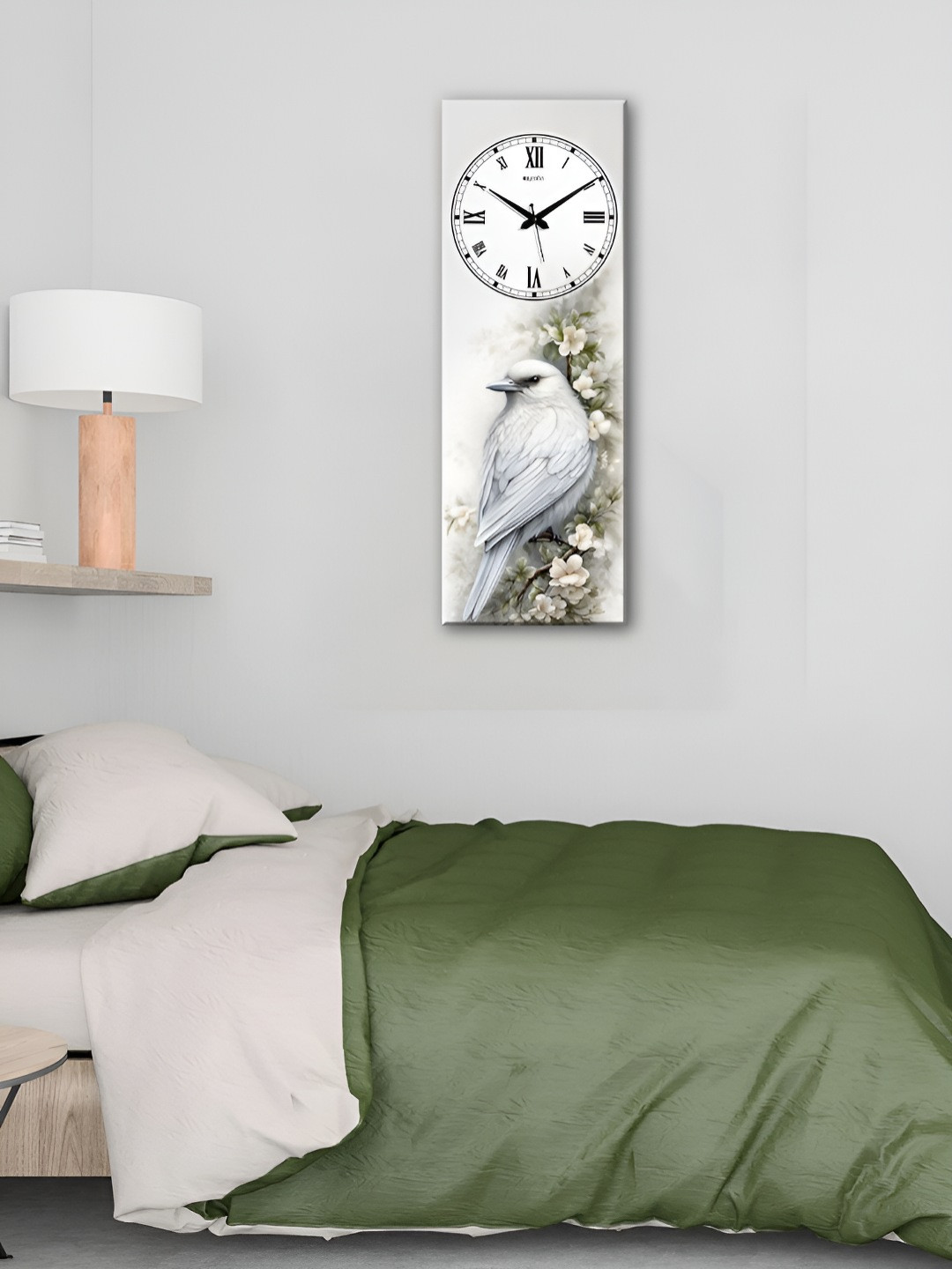 OLIVE TREE Off White Wood Large Display Rectangle Battery Analogue Wall Clock