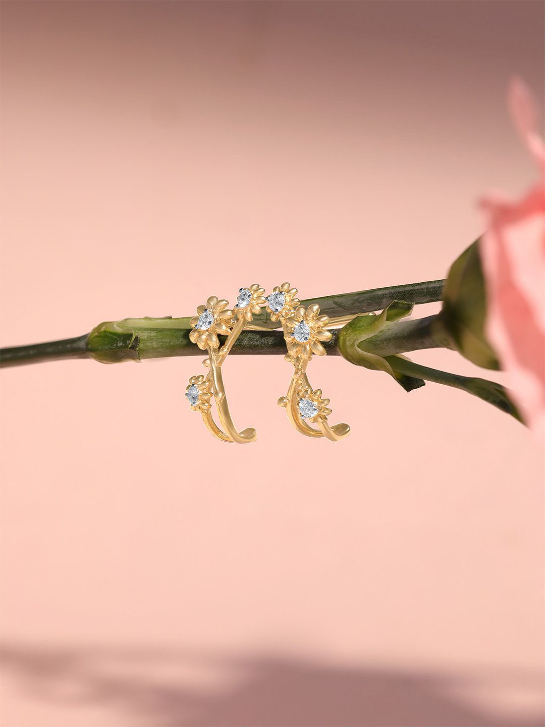 Mia by Tanishq 14KT Yellow Gold & Diamond Dewdrop Daisy Hoop Earrings -1.73 gm