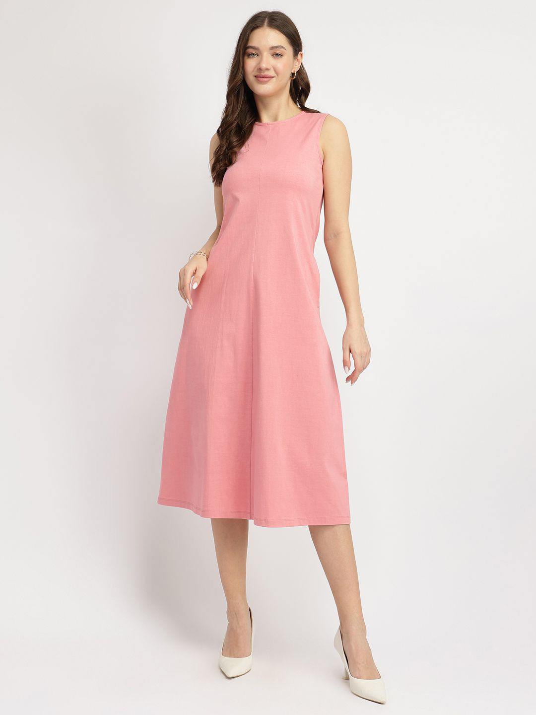 FableStreet Pink Cotton A Line Knit Dress