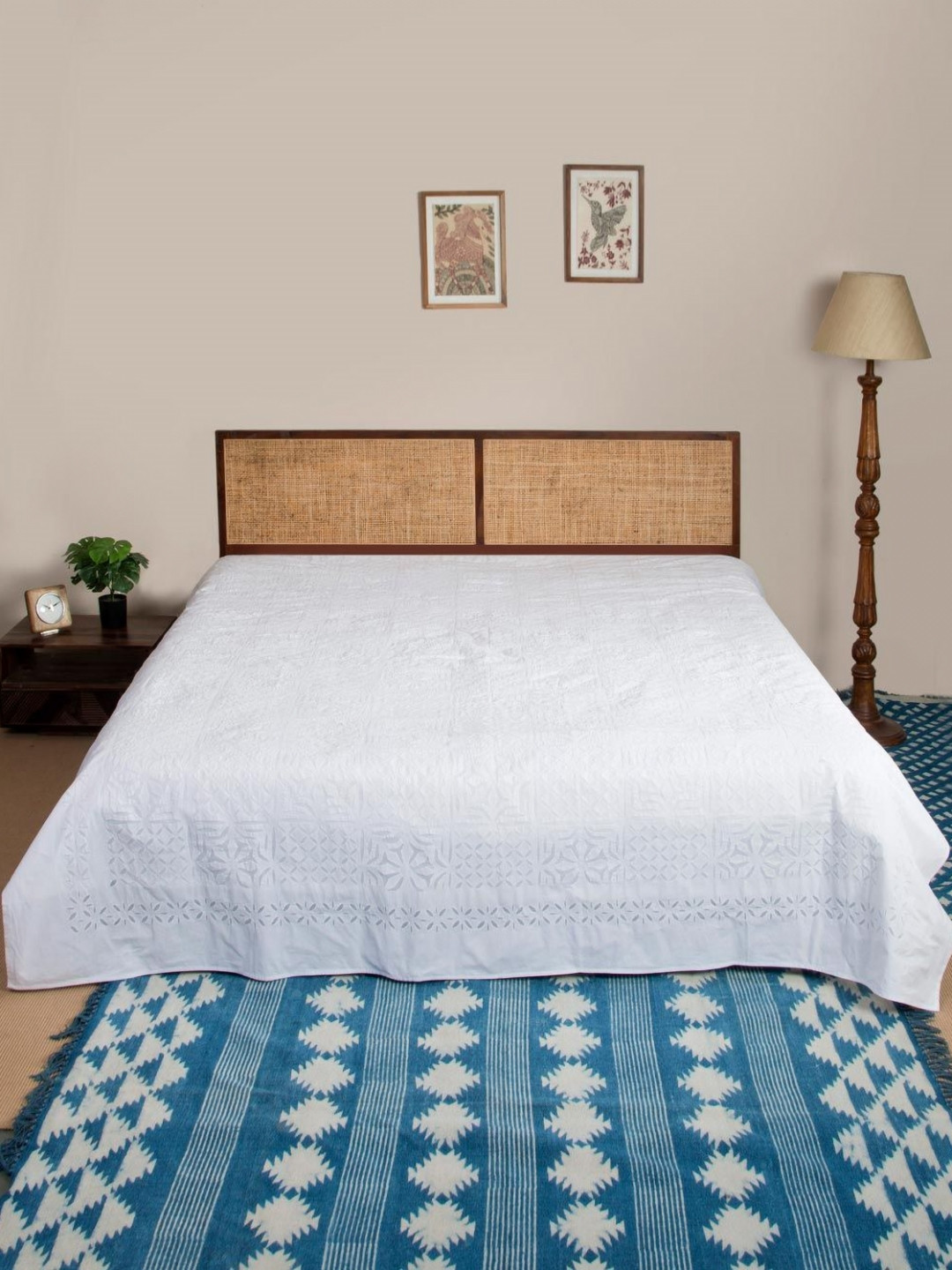 Fabindia White Sangam Applique Embroidered King SizeBedCover