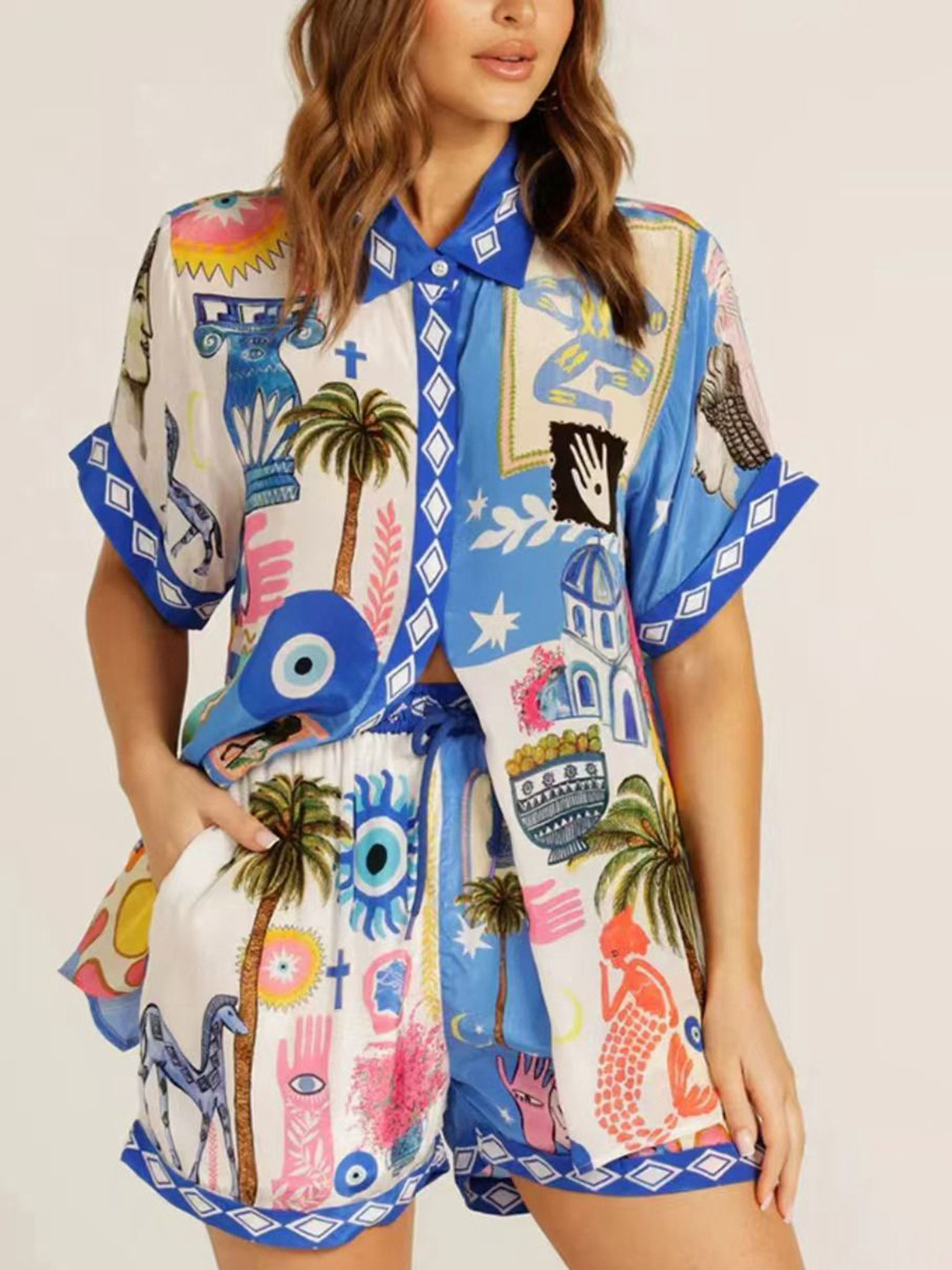 Routes by All About You Cartoon Printed Shirt & Shorts Co-Ord Set
