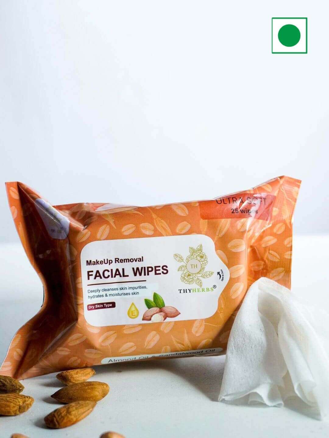 Thyherbs Makeup Removal Facial Wipes With Almond Oil- 25 Wipes