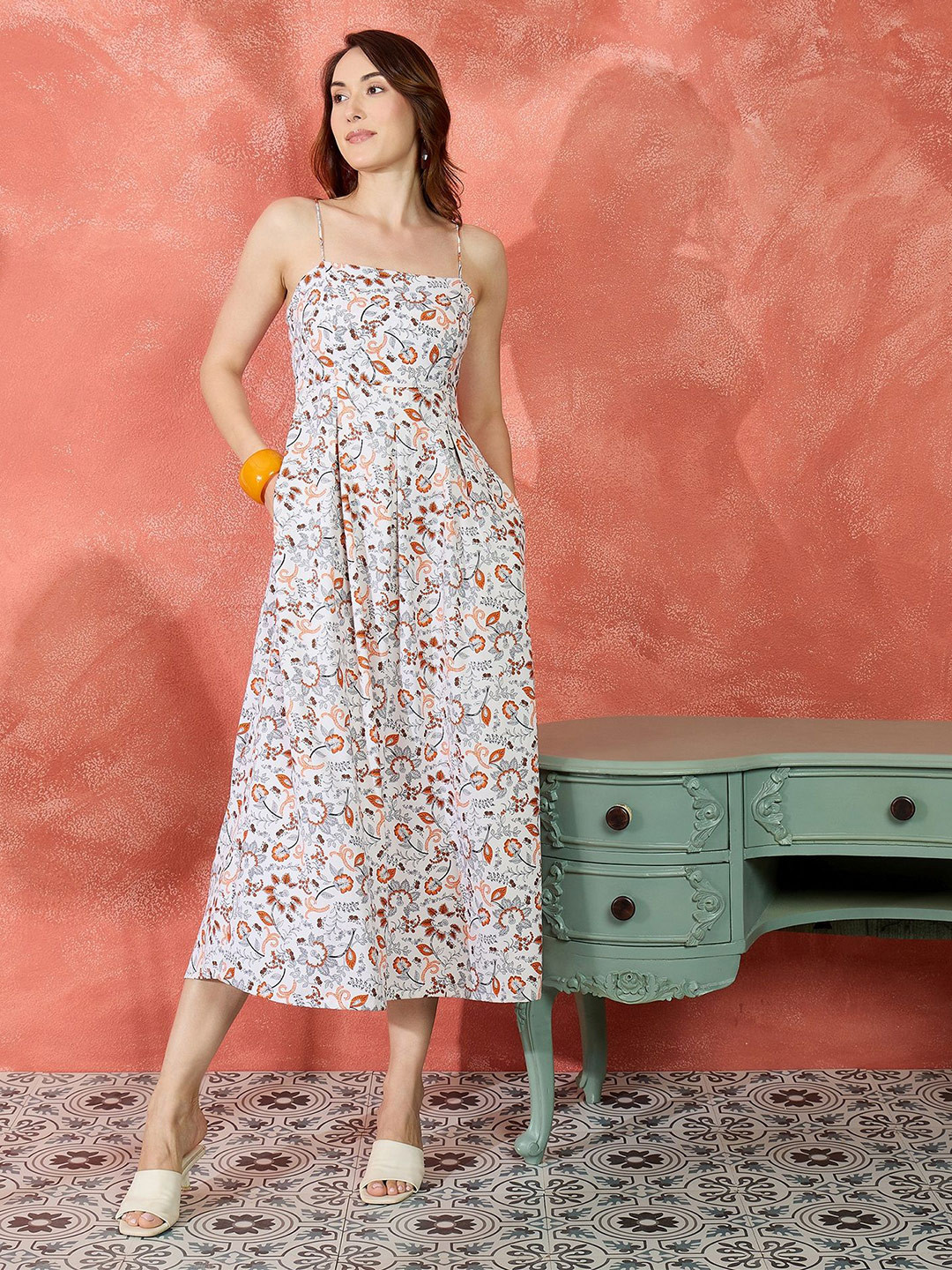 IVY BY KIBO Women Floral Print Shoulder Straps Fit and Flare Dress