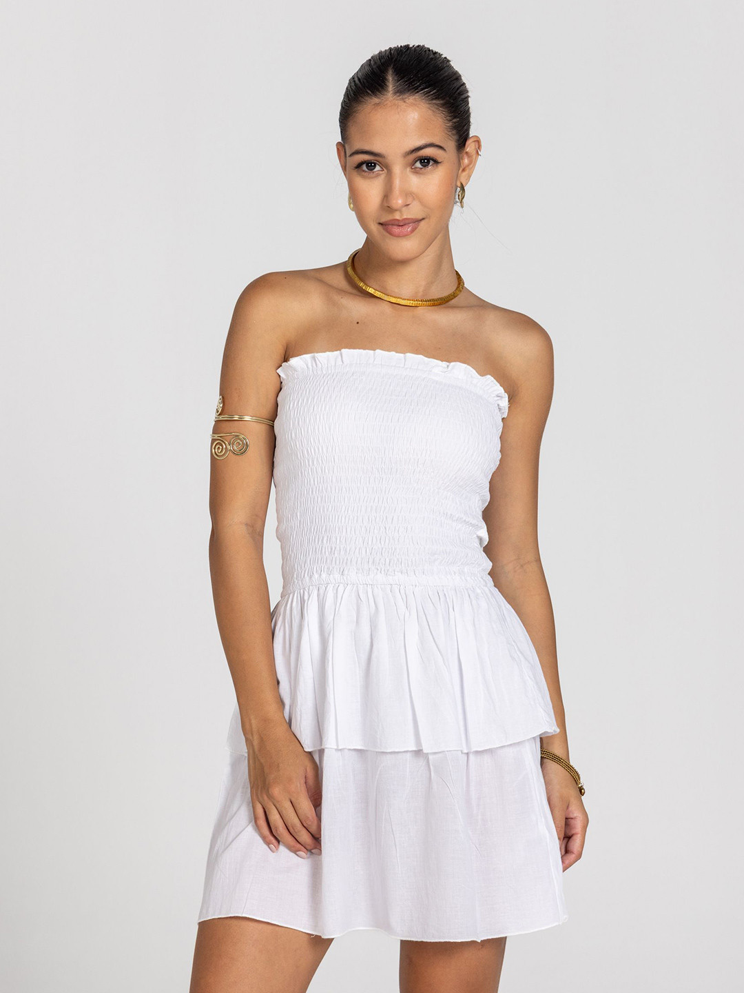 Past Modern Off-Shoulder Fit & Flare Mini Dress