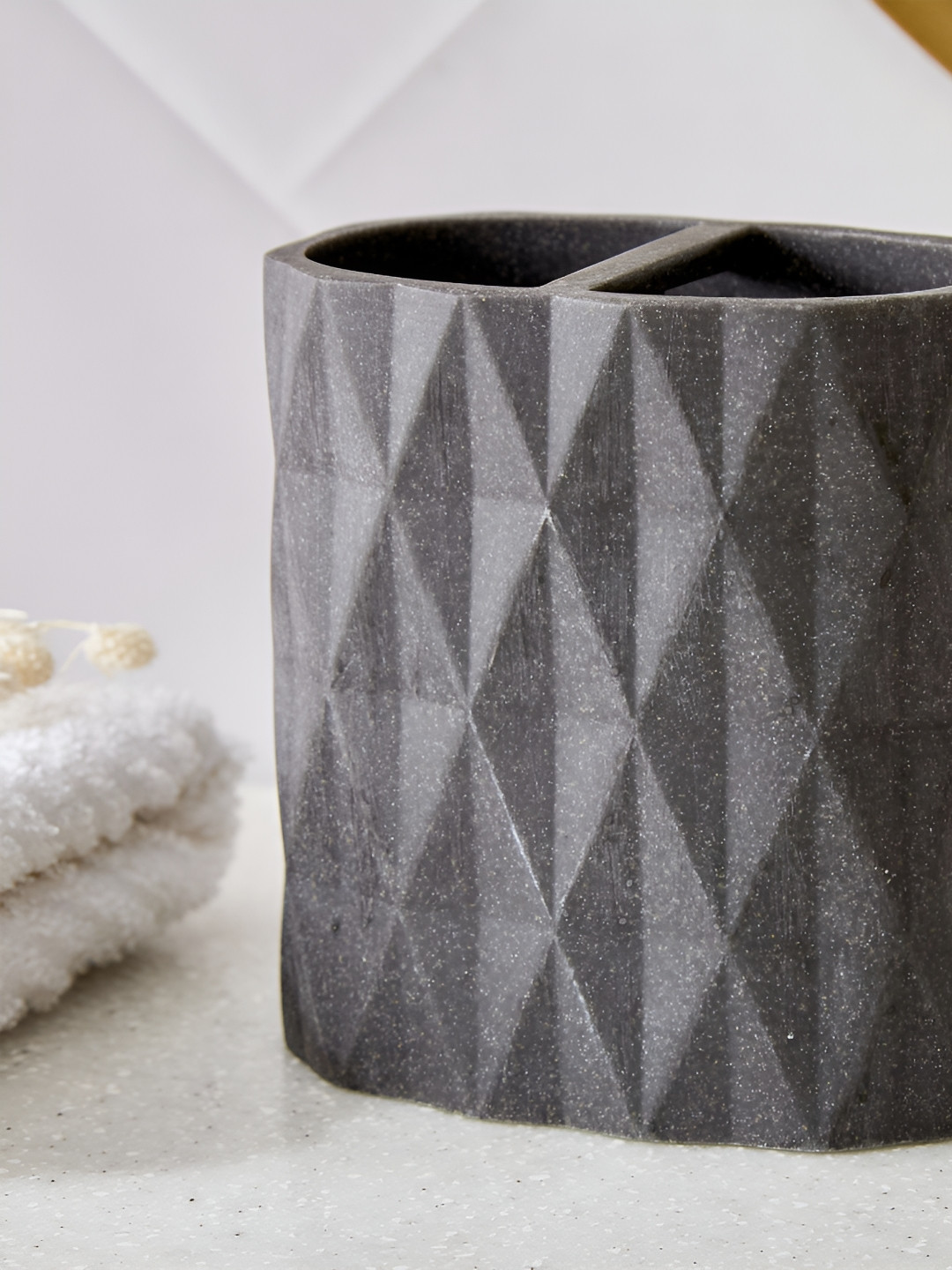 Home Centre Grey Textured Tooth Brush Holder