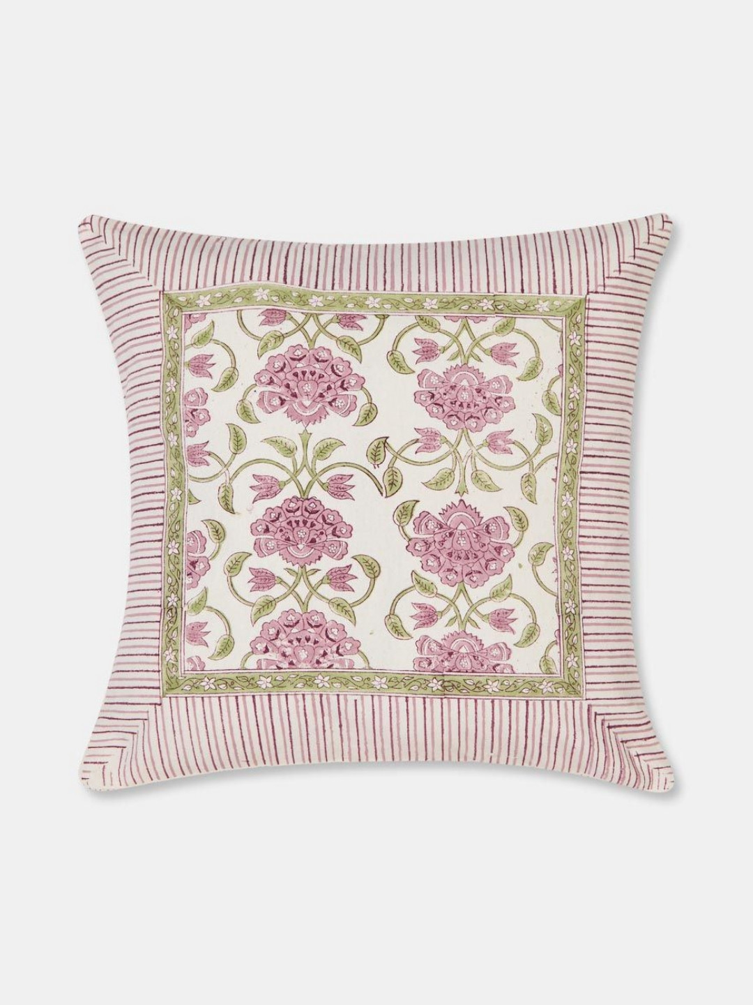 Fabindia Jarul Purple Floral Cotton Breathable Patchwork Square Cushion Cover -15.7x15.7In