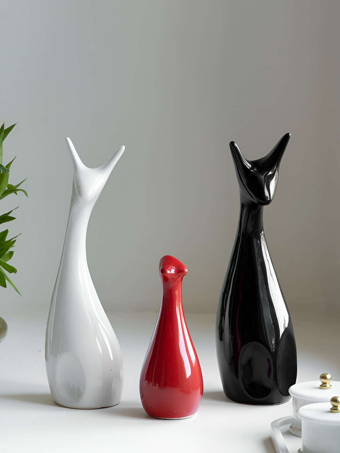 Claymistry Deer Family White Ceramic Natural Living Room Set of 3 Large Showpieces - 6.3 Inches