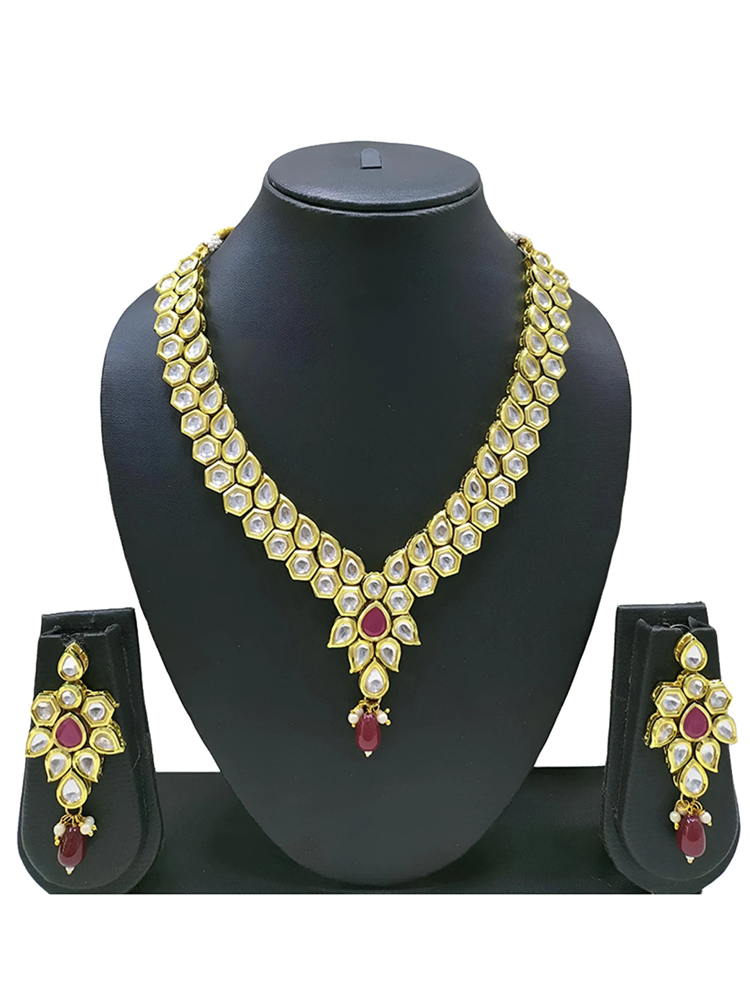 Knight Angel Jewels Gold-Plated Kundan Stones & Beads Studded Jewellery Set