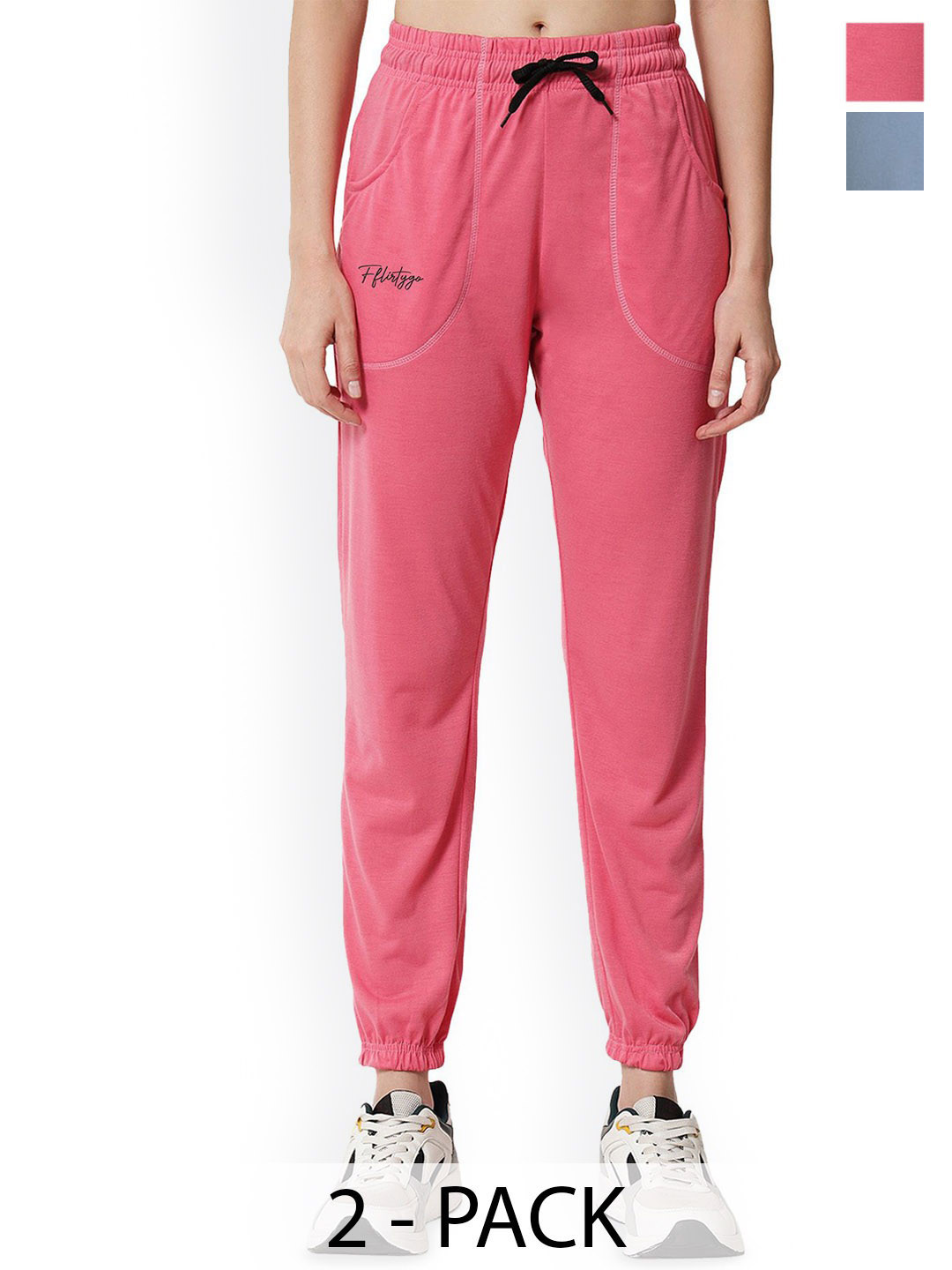 FFLIRTYGO Women Pack Of 2 Cotton Mid-Rise Breathable Joggers