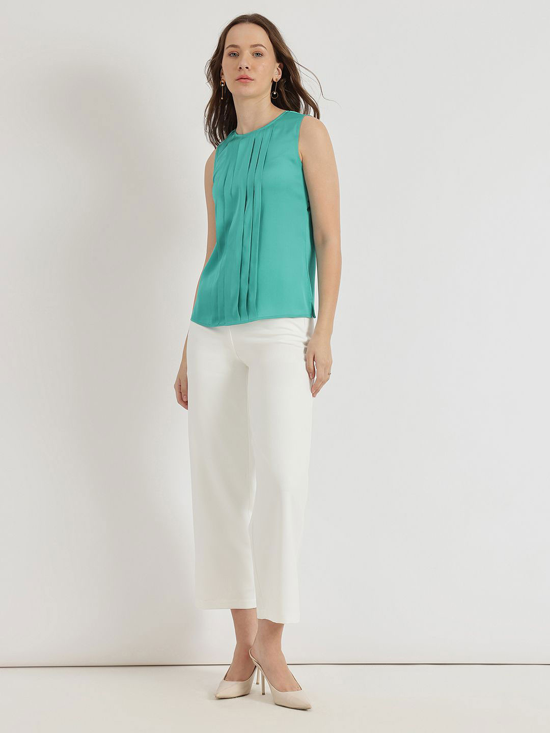 FableStreet Satin Pleated Top - Blue