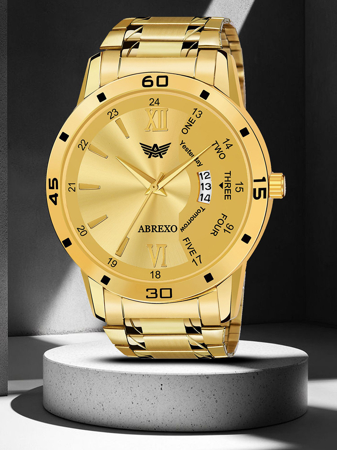 Abrexo Men Round Dial  & Stainless Steel Bracelet Style Straps Analogue Watch Abx1324