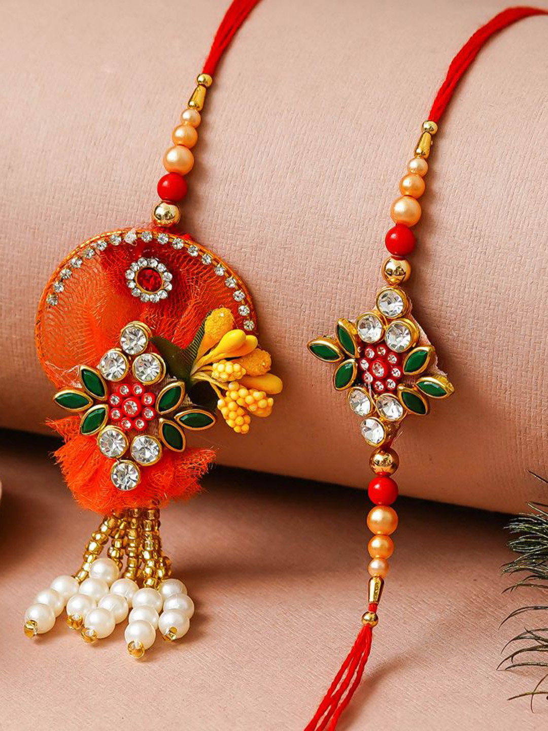eCraftIndia Kundan Beads Designer Thread Brother Rakhi