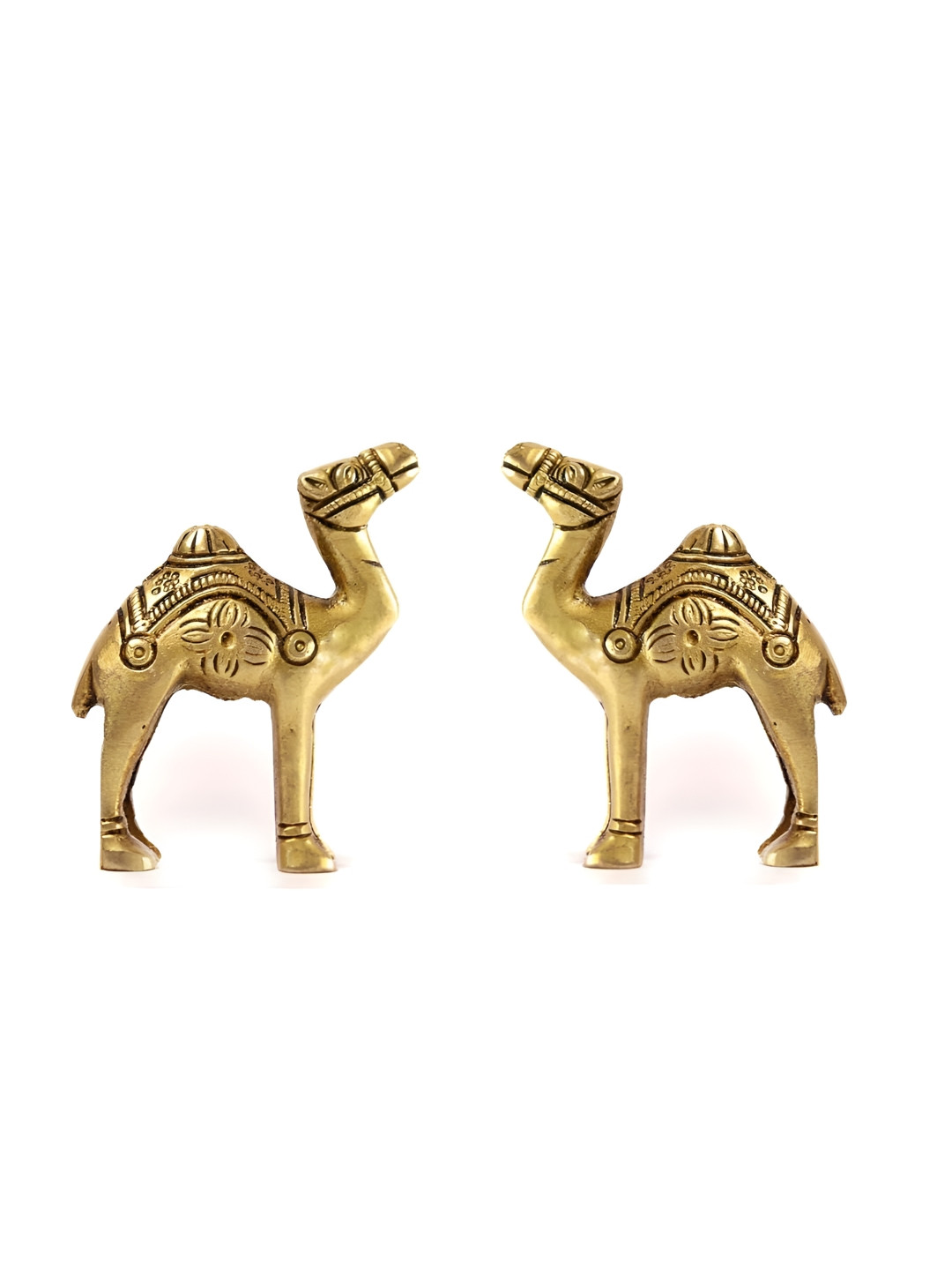 The Spiritual Living Camel Gold Brass Metallic Living Room Set of 2 Small Showpieces - 3.3 Inches