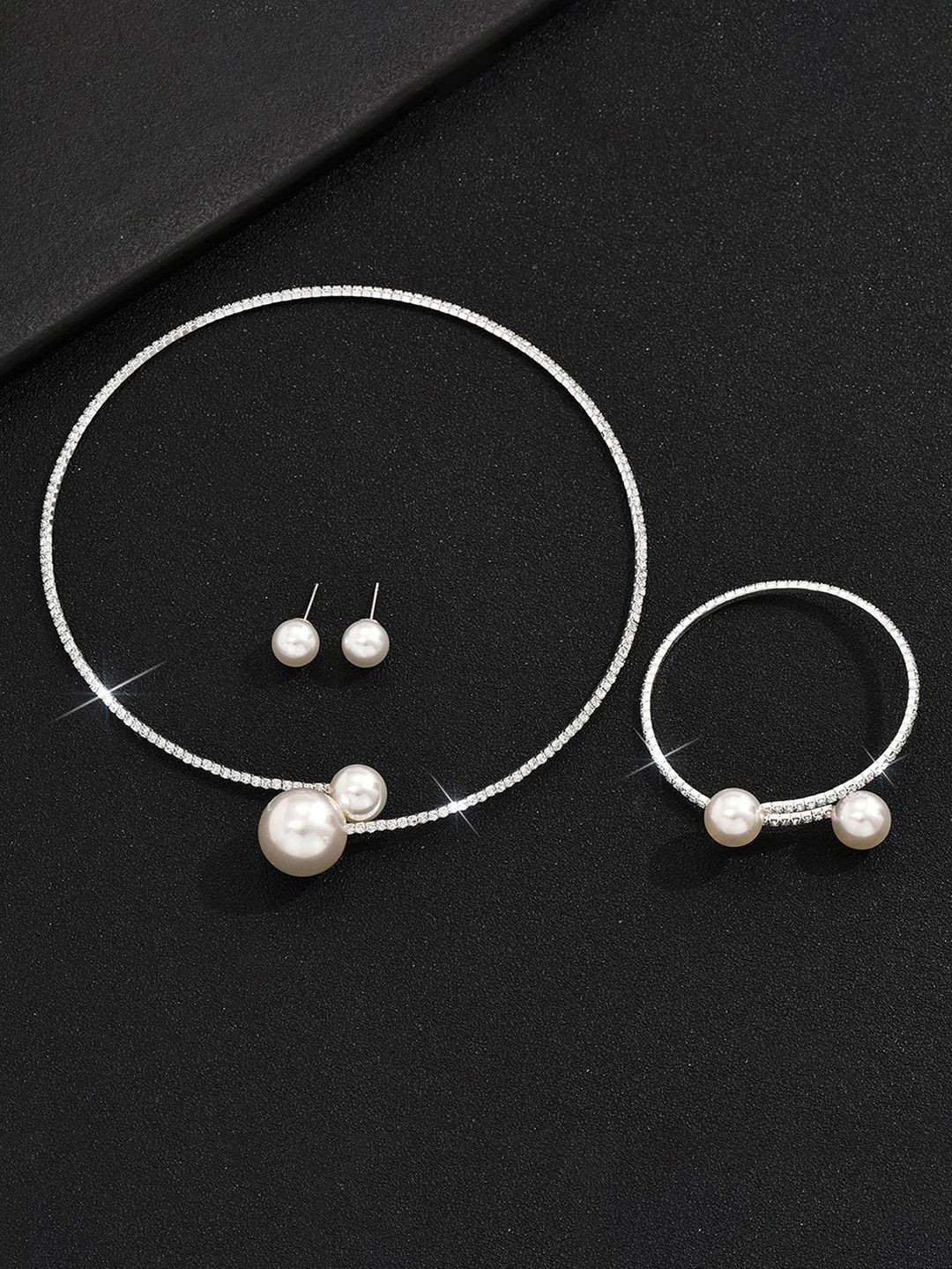 Peora Silver-Plated Cubic Zirconia Studded Jewellery Set With Bracelet