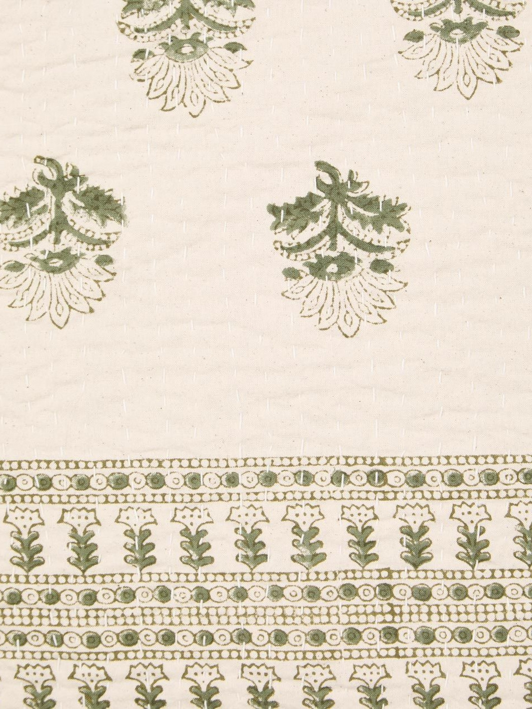 Fabindia Green & Beige Khus Gudri Printed Single SizeBedCover