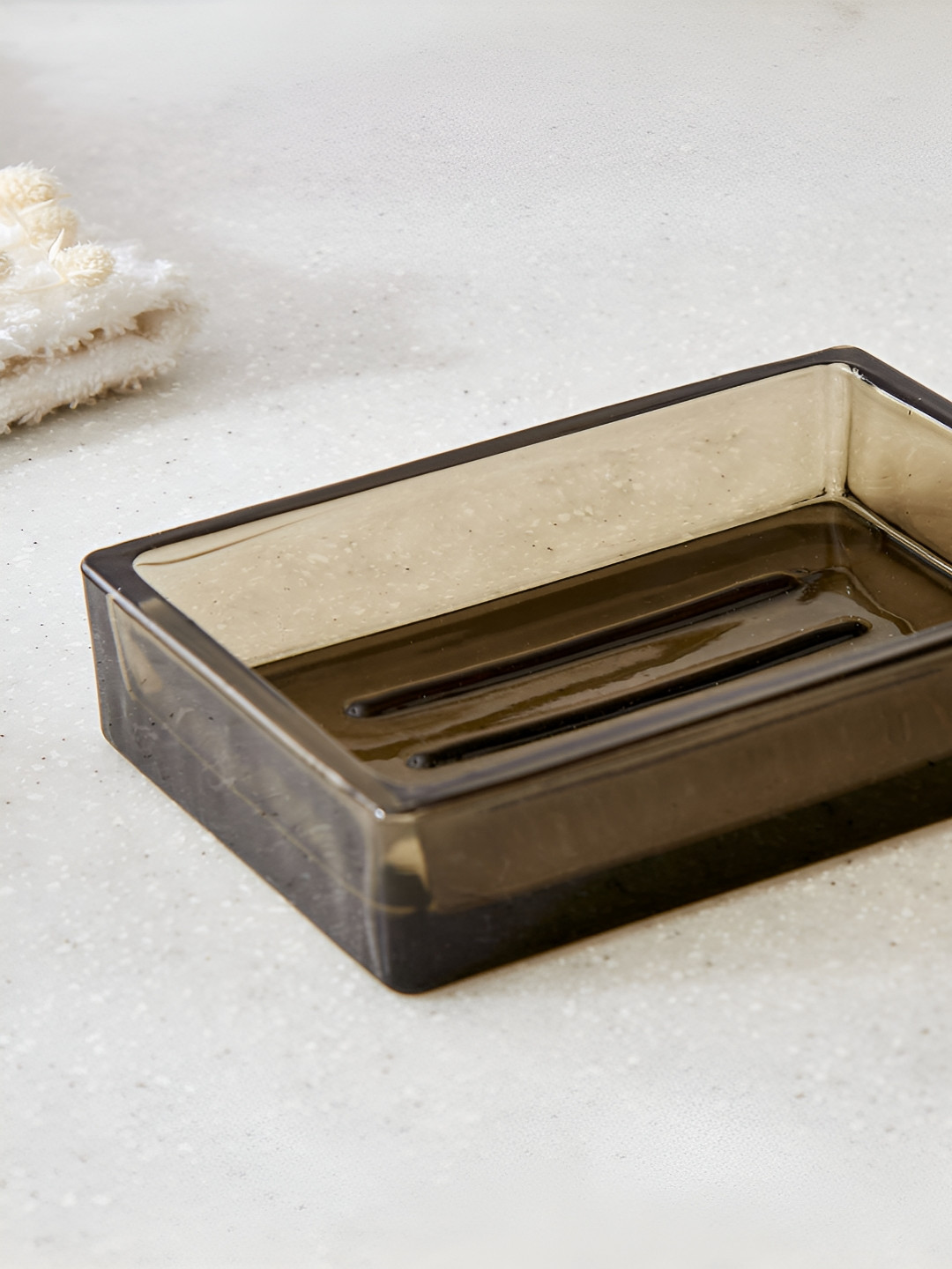 Home Centre Green Glass Soap Dish