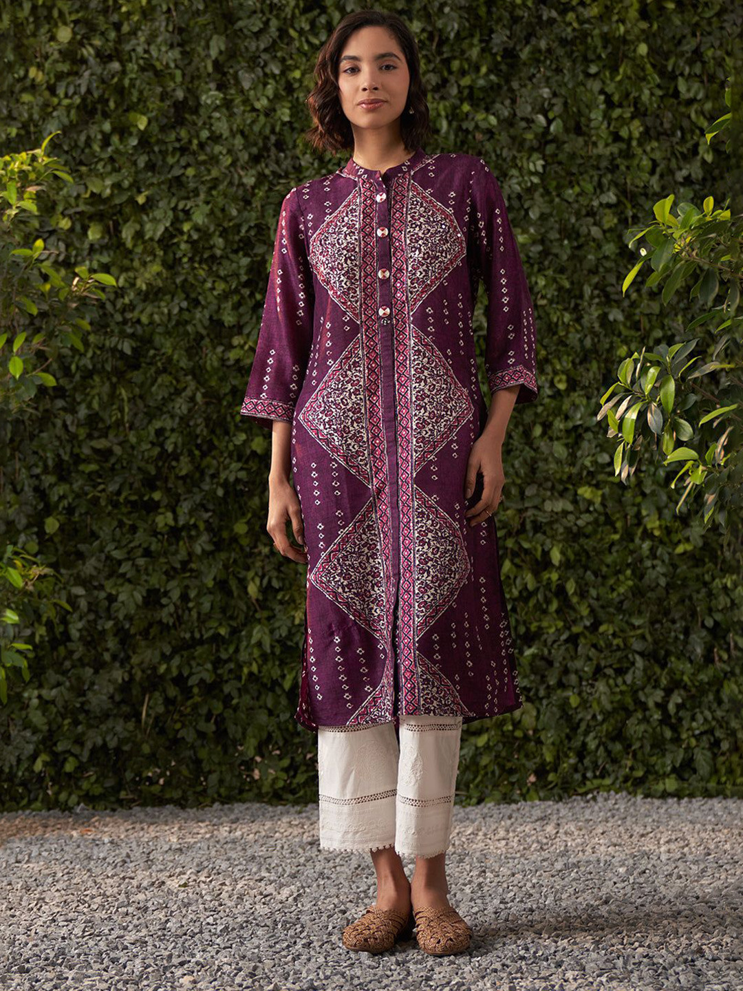 Lakshita Deep Purple Printed Silk Straight Kurta for Women