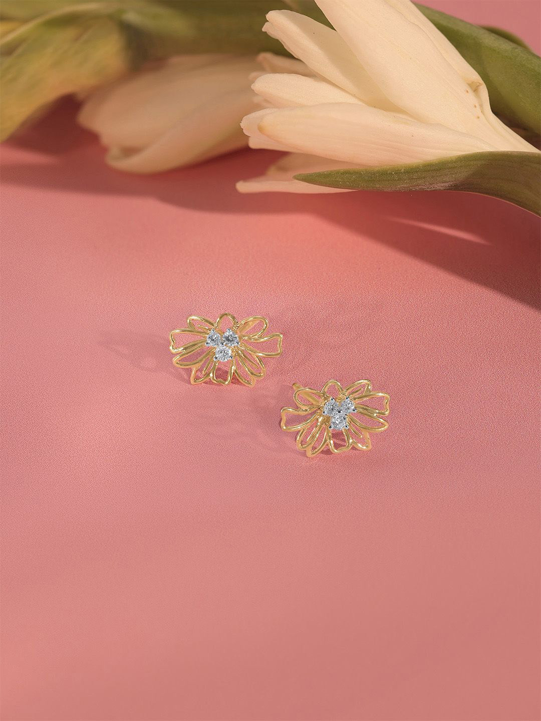 Mia by Tanishq 18KT Yellow Gold  & Diamond Doodle Flower Stud Earrings - 1.445gm