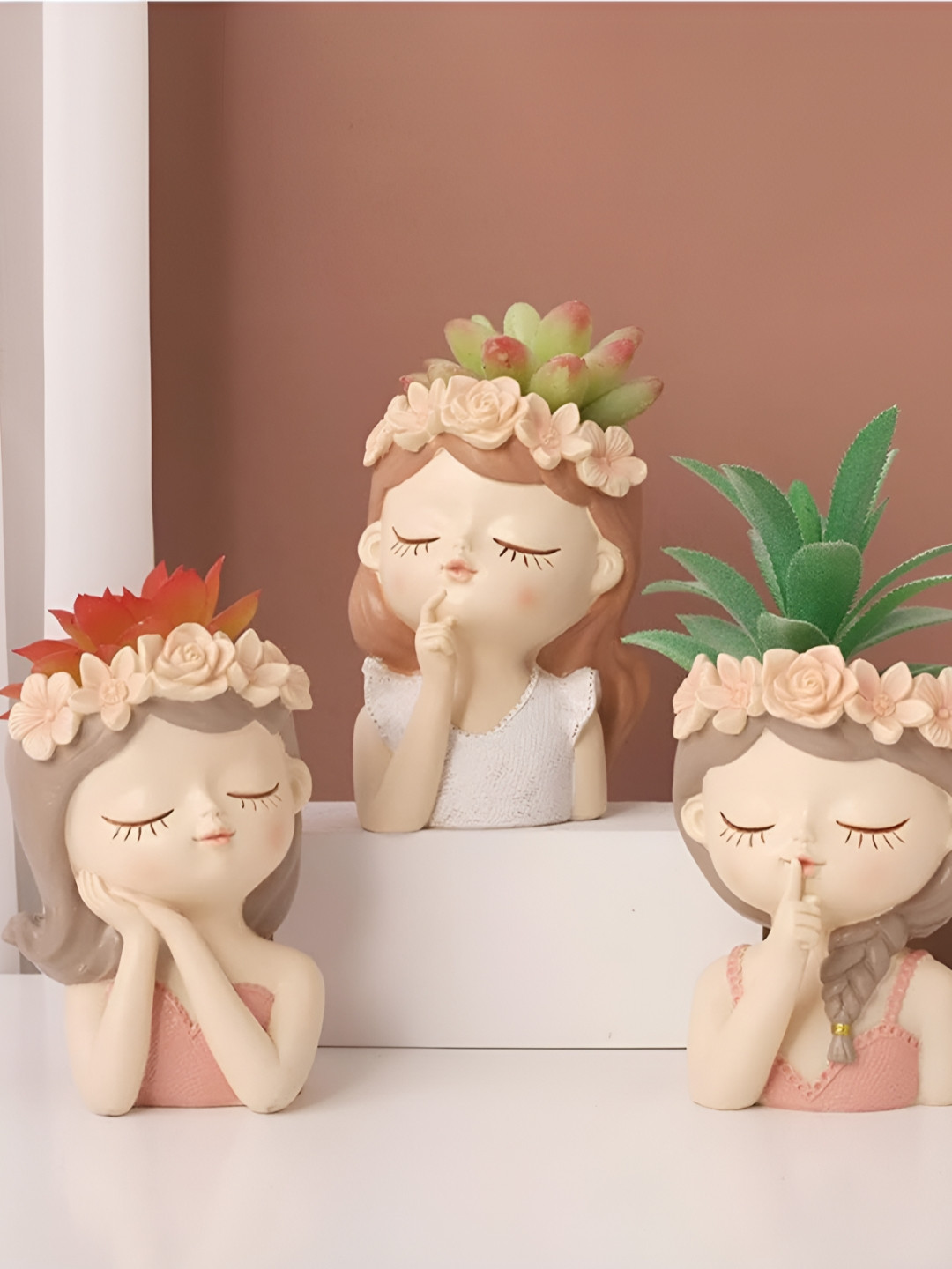 SSS SCULPTURE 3 Pieces Brown Head Planter  Curio Showpiece