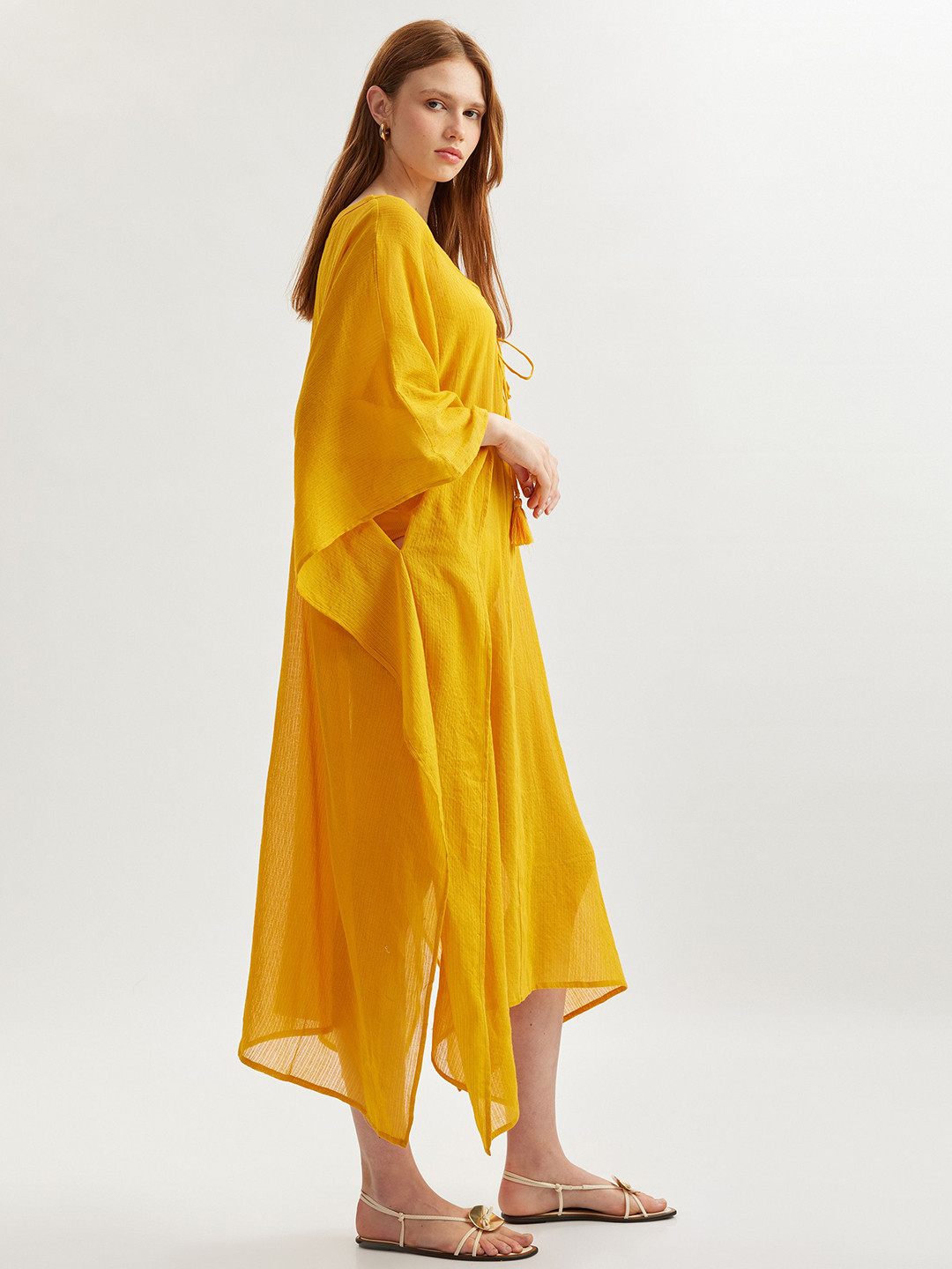 Koton Women Lace-Up Detail Kaftan Midi Dress