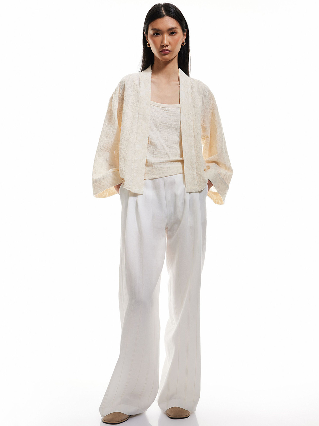 Koton Self-Design Open Front Pure Cotton Shrug