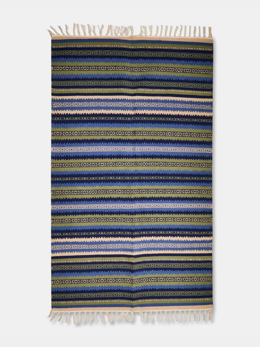 Fabindia Blue & Green Woven DesignedDhurries