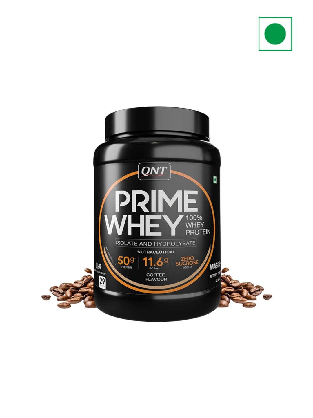 QNT 100% Pure Prime Whey Protein Powder For Muscle Building - 1Kg - Coffee