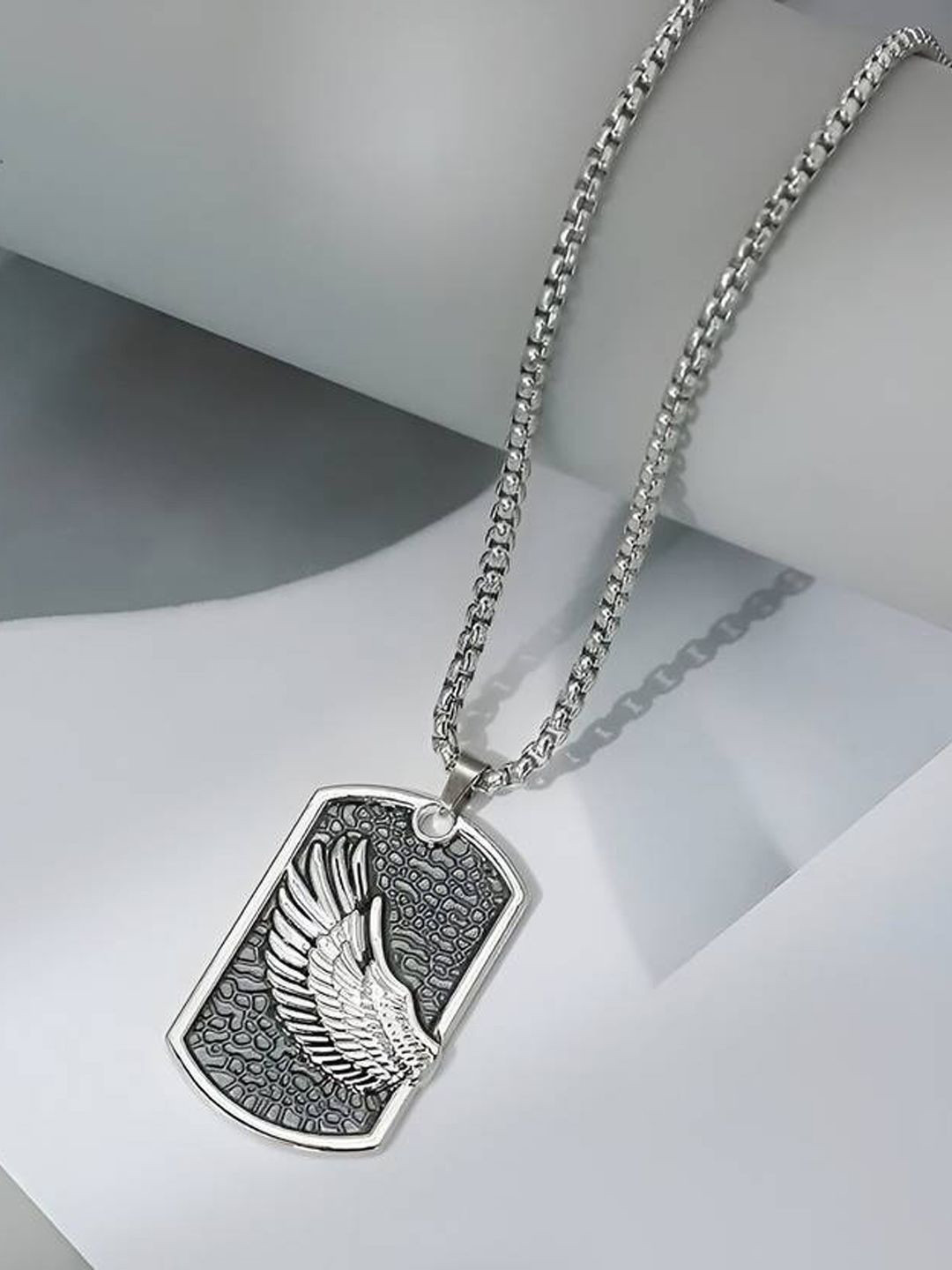 VAGHBHATT Men Silver-Plated Bird Wing Charm Pendant With Chain