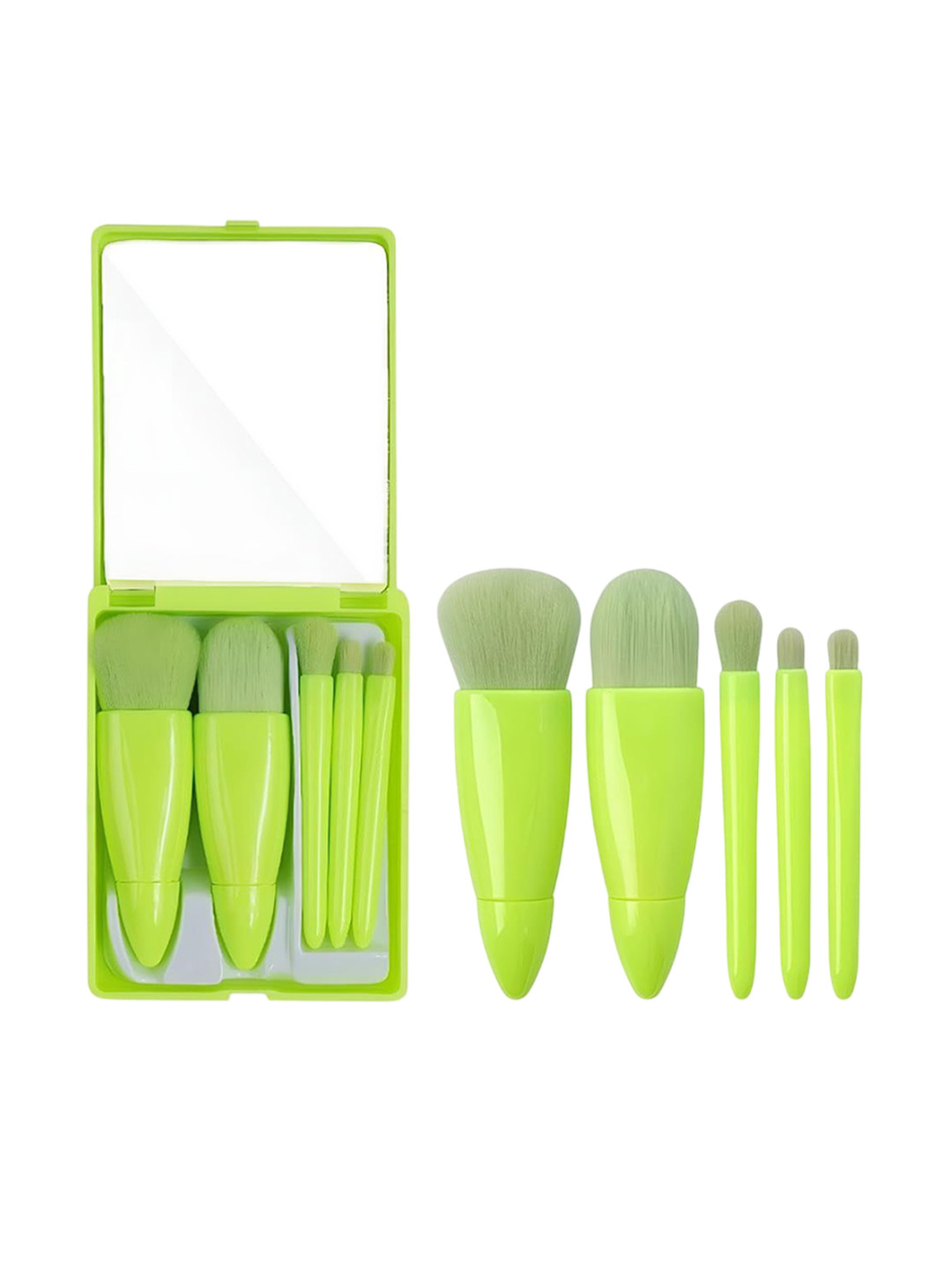 KAZARMAA Set Of 5 Makeup Brushes With Mirror Foundation - Green