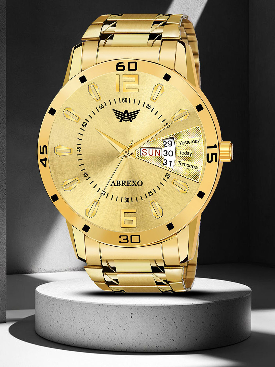 Abrexo Men Stainless Steel Bracelet Style Straps Date Aperture Analogue Watch Abx13205