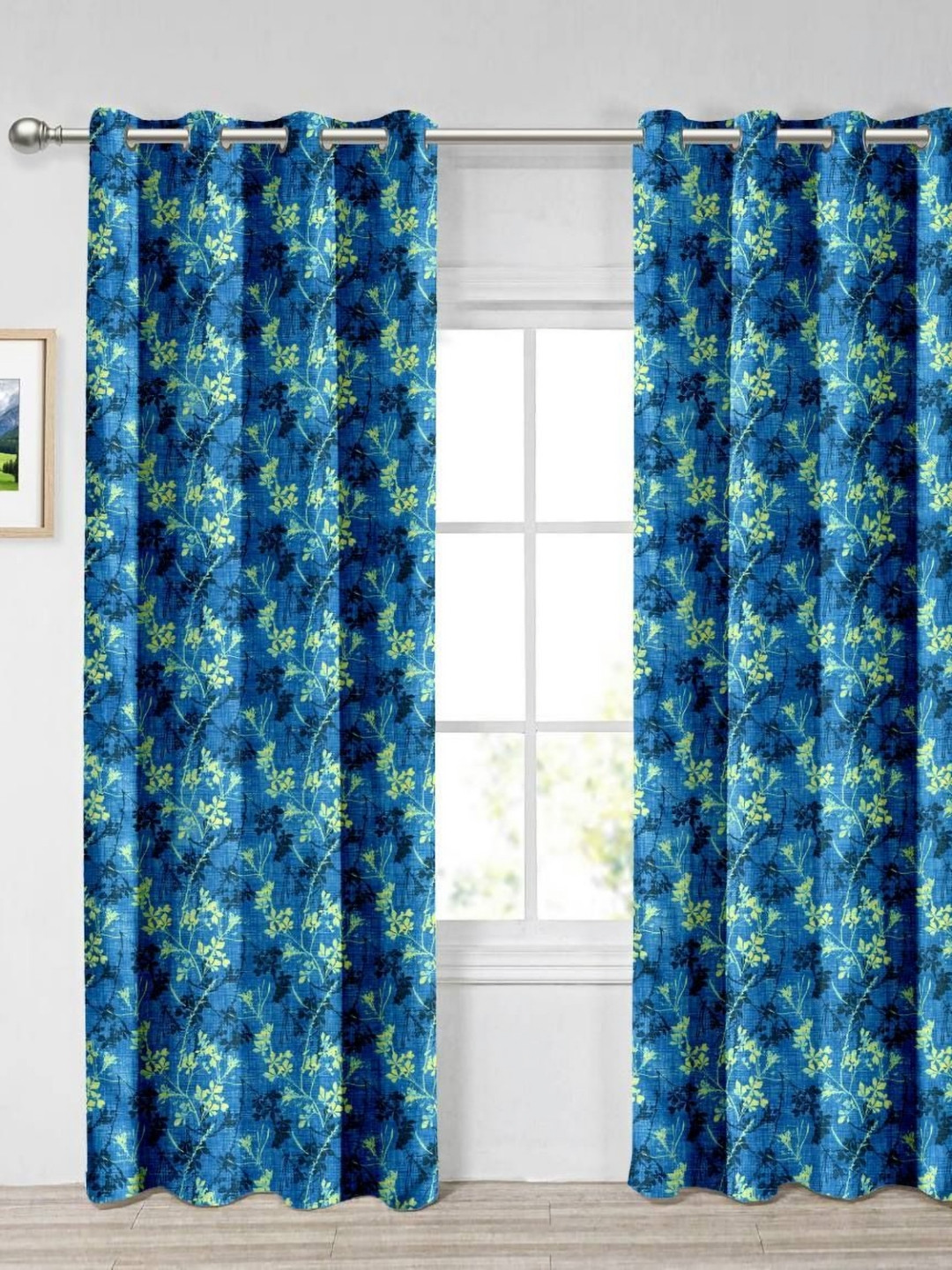Aura Blue & Green 2 Pieces Light Blocking Window Curtains
