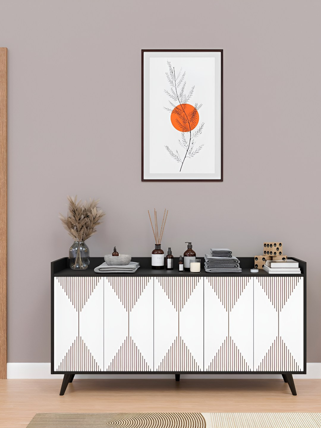 SPYDER CRAFT White & Black Engineered Wood Tv Unit With Shelve Storage