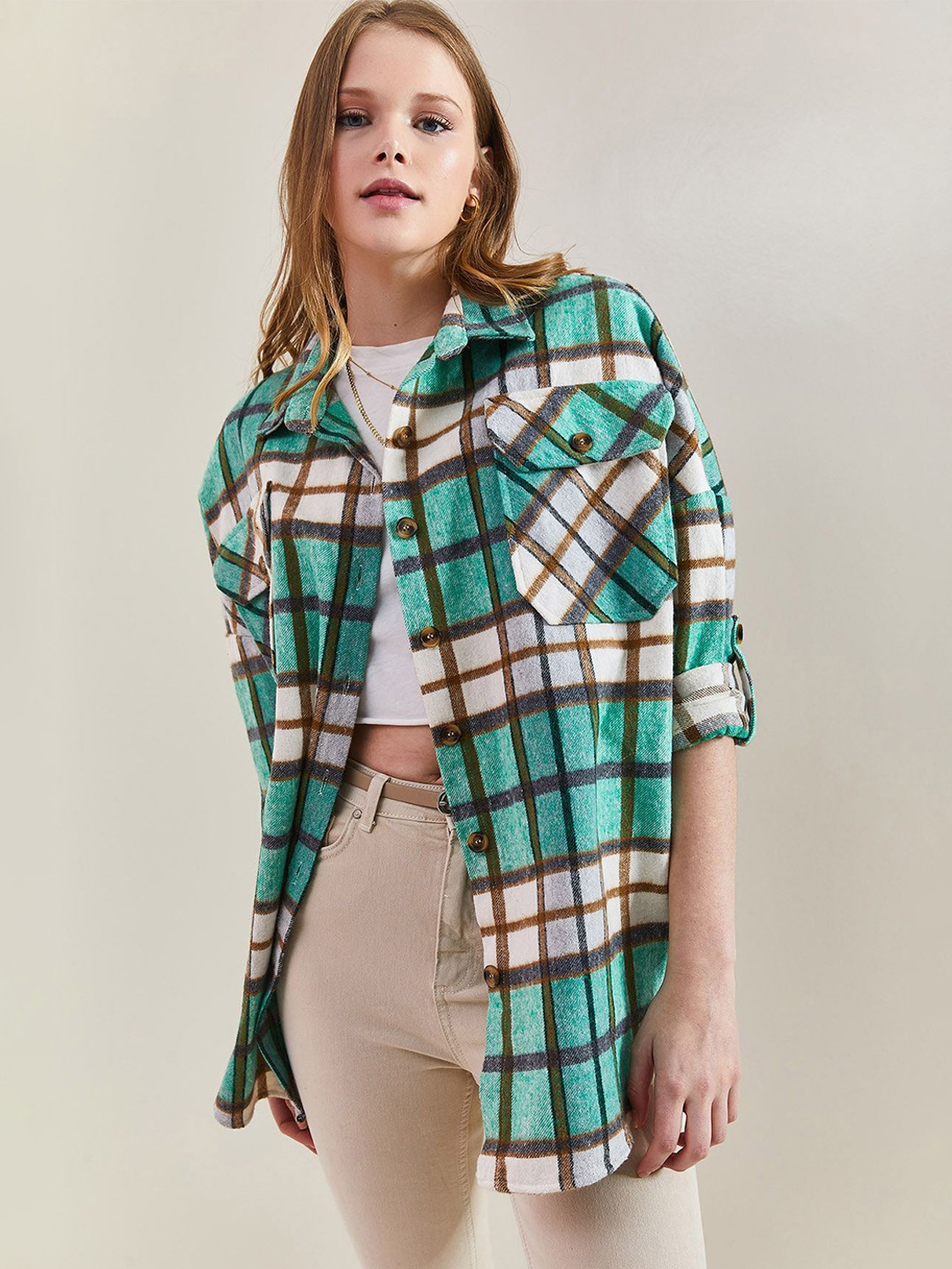 BIANCO LUCCI Tartan Checks Spread Collar Cotton Casual Shirt