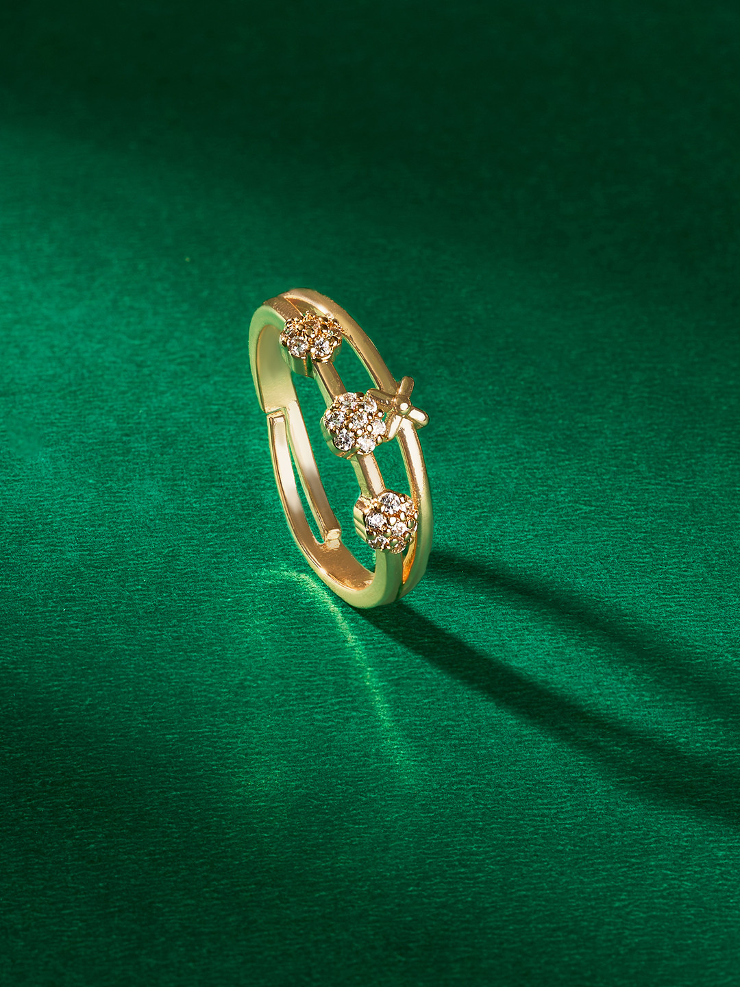 TEEJH Cubic Zirconia Studded Adjustable Finger Ring