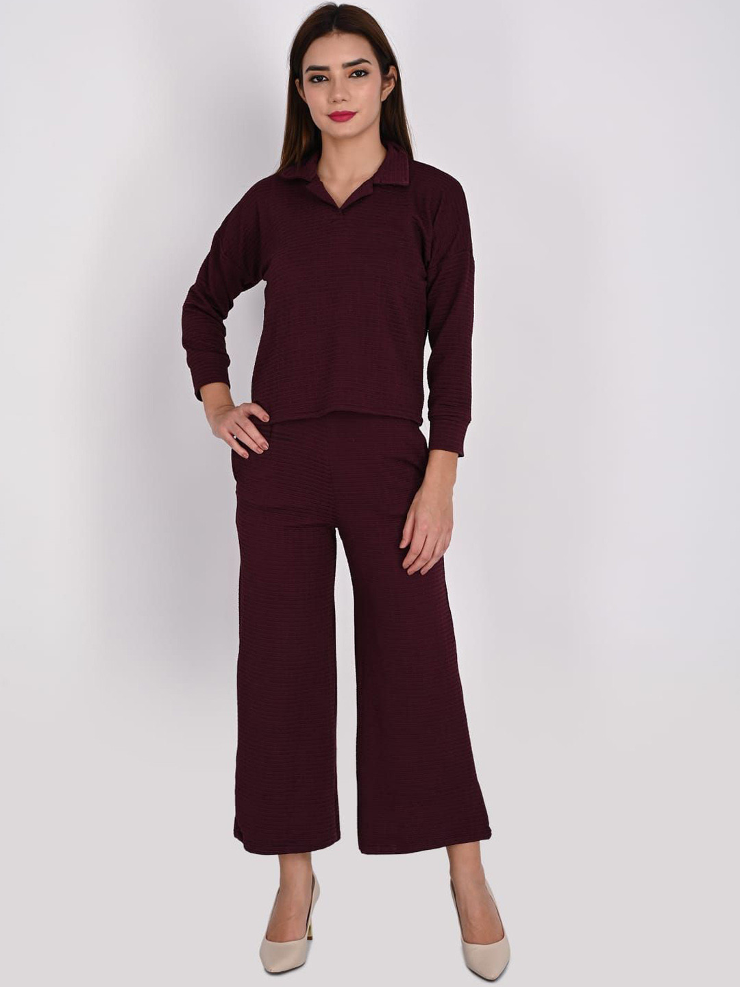 ORIEX THE ORIGINAL FASHION Self-Design Collared Top & Trouser Co-Ord Set