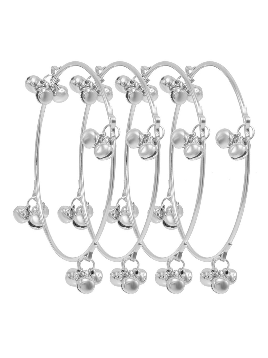 Shining Jewel - By Shivansh Set of 4 Silver-Plated Plated Bridal Ghungroo Design Bangles