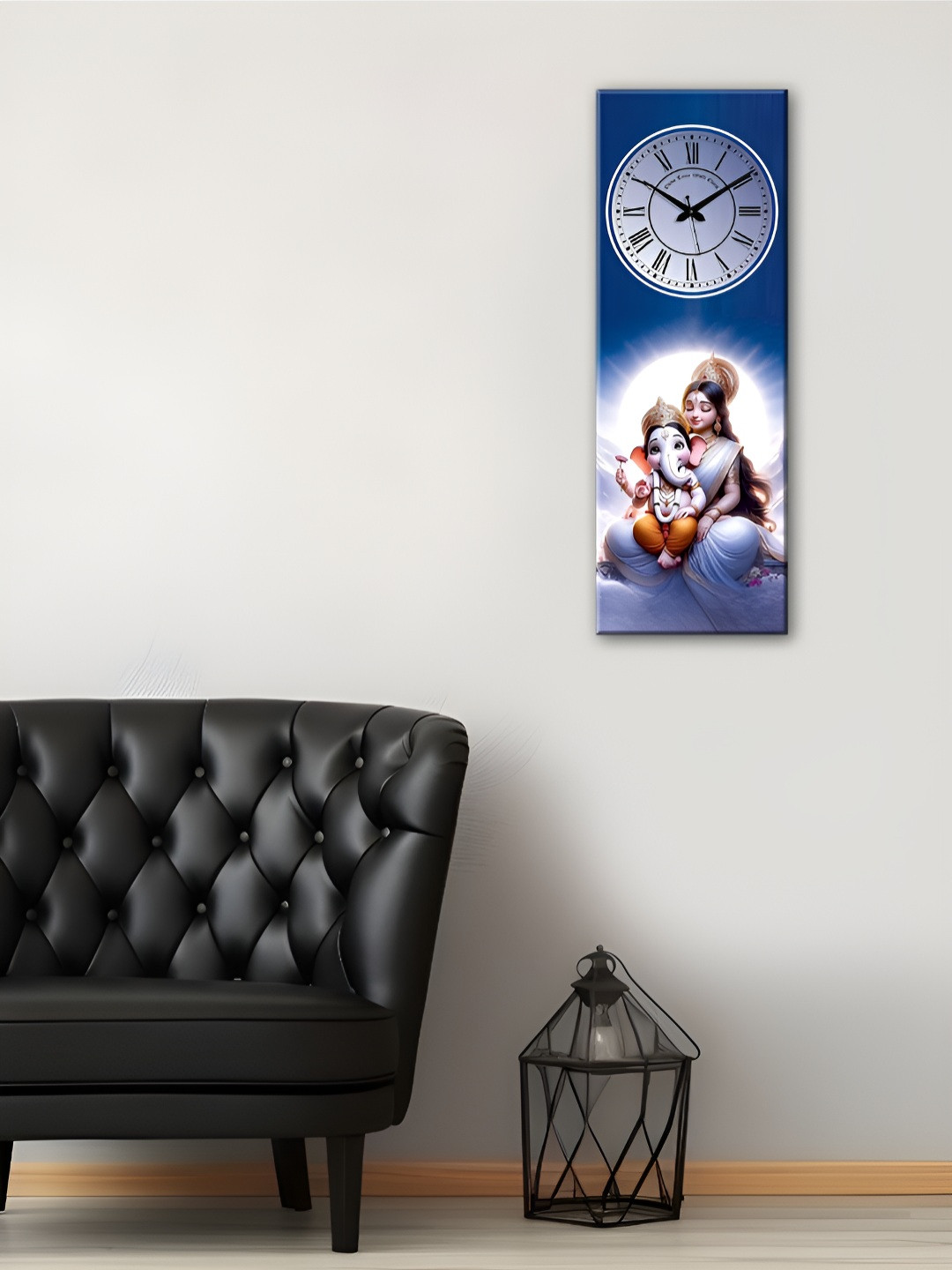 OLIVE TREE Blue Lord Ganehs Printed Wooden Contemporary Rectangle Shaped Wall Clock