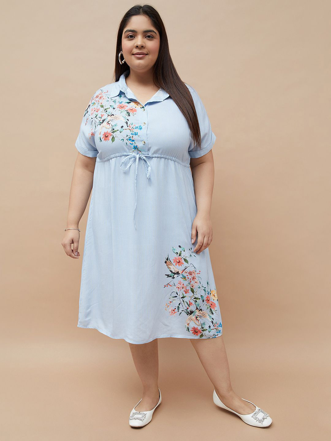 Nexus by Lifestyle Women Floral Printed Tie-Ups A-Line Midi Plus Size Dress
