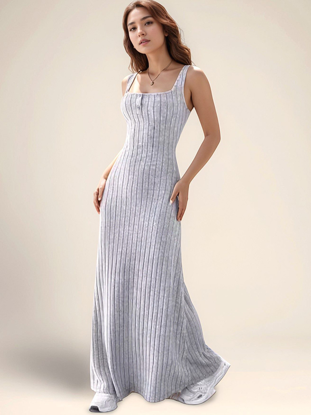 Outzidr Women Wide Ribbed Maxi Dress