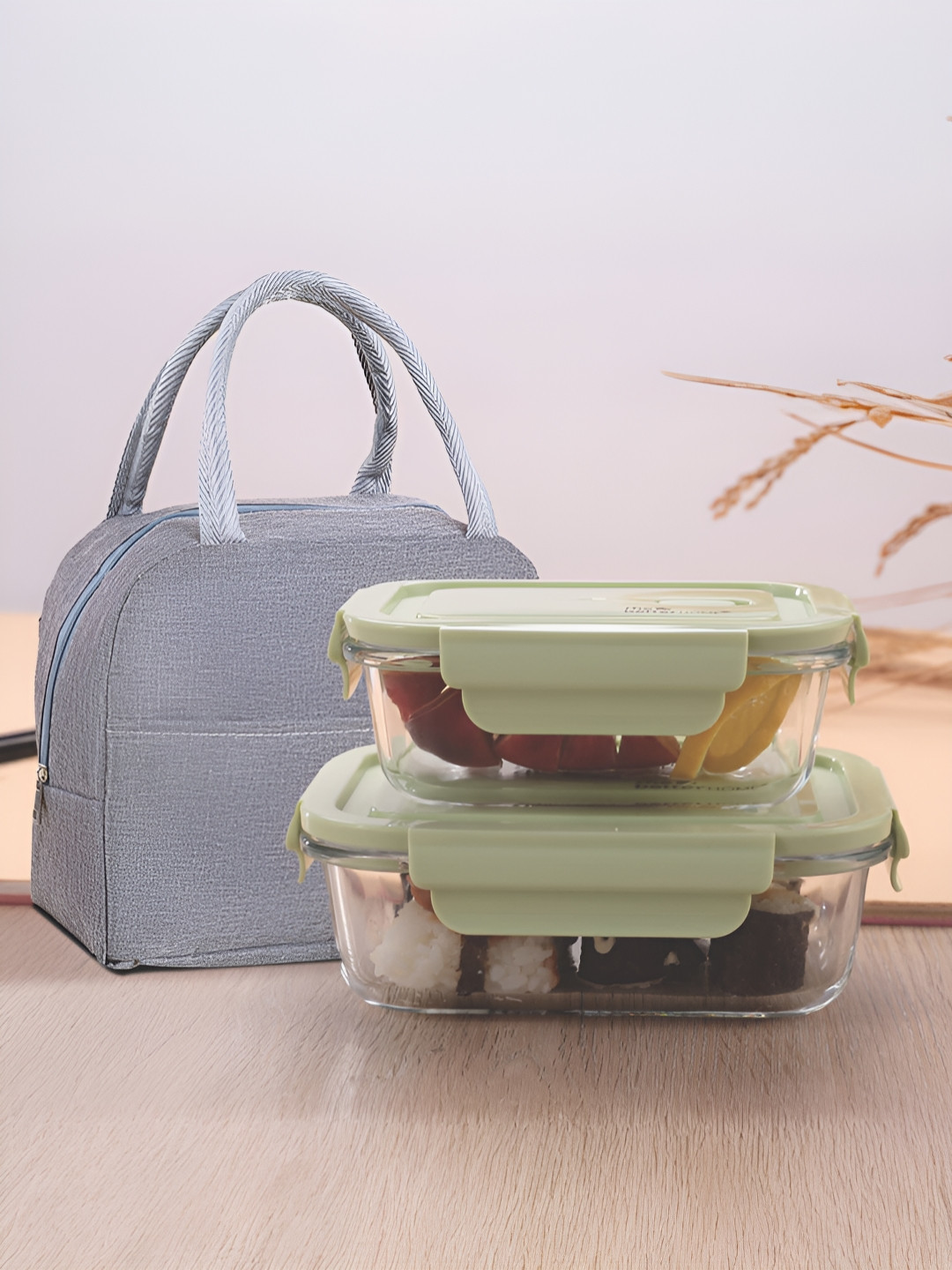 The Better Home Glass Dishwasher and Microwave Safe 2PCs Lunch Box With Spoon and Fork