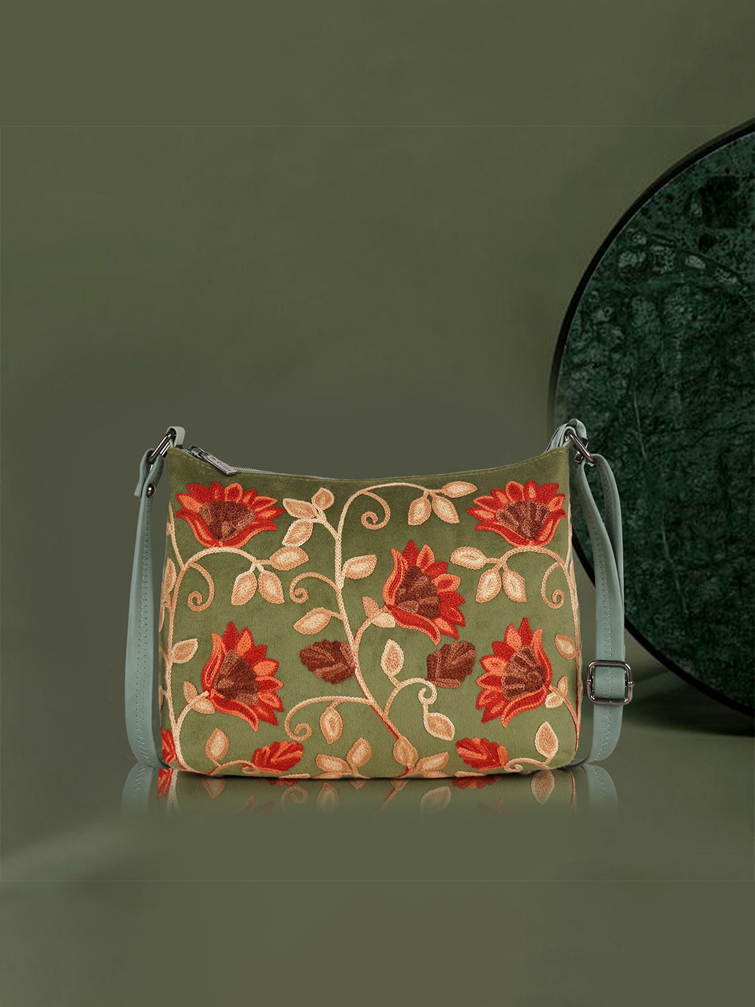 VELUCIA Floral Embellished Bowling Quilted Sling Bag