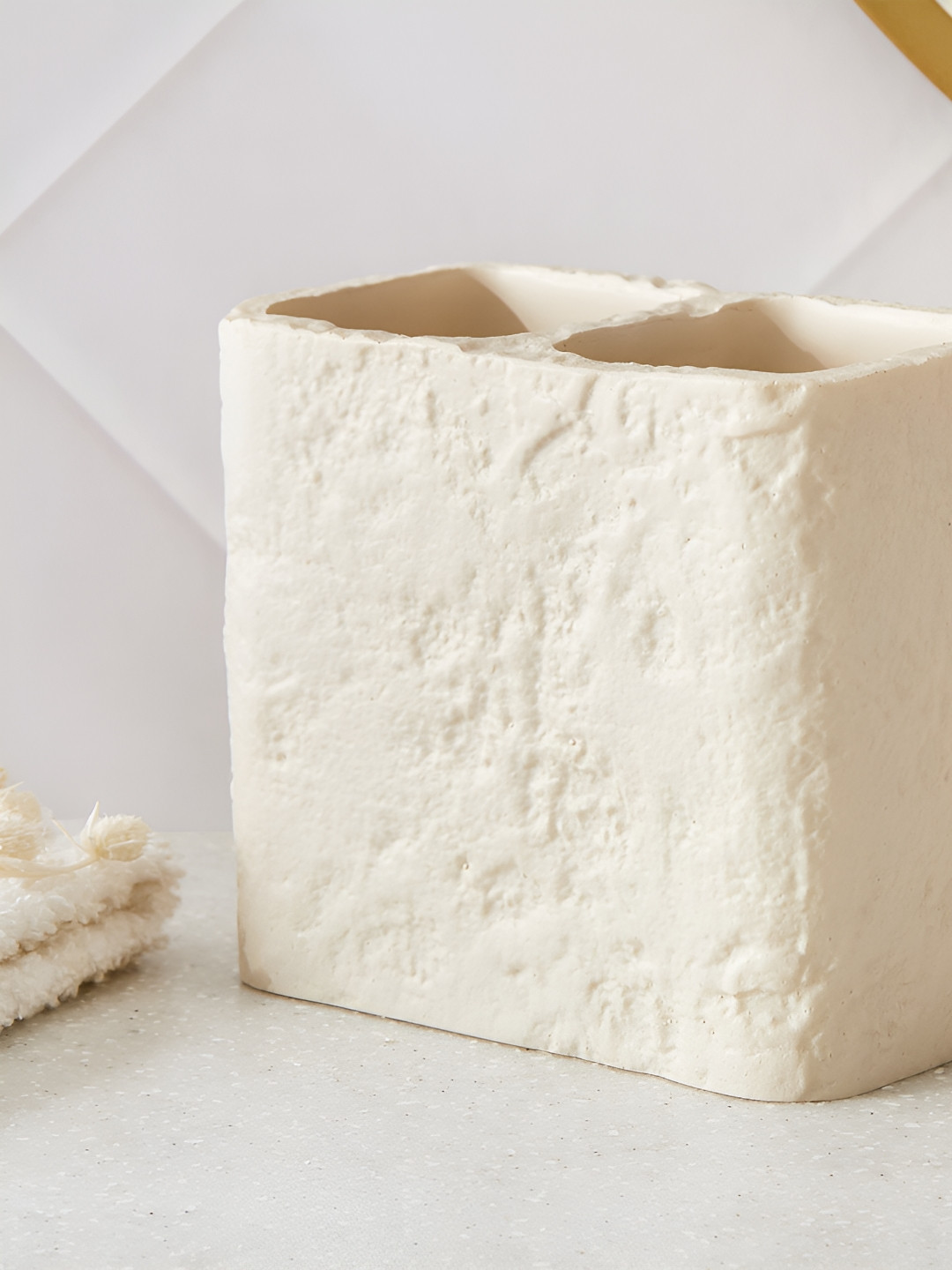 Home Centre Beige Textured Tooth Brush Holder